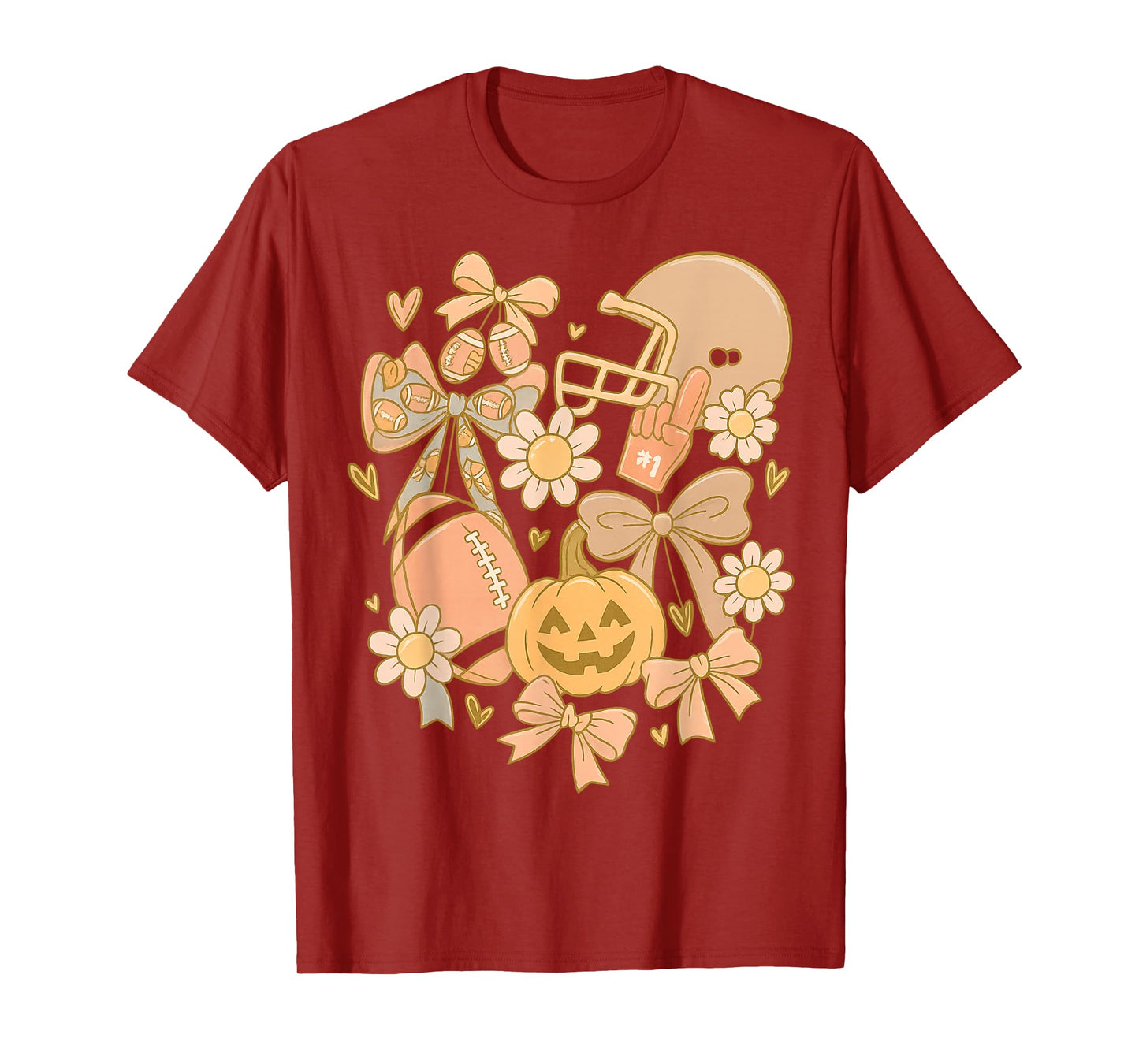 Retro Football Coquette Pumpkin Floral Thanksgiving Fall T-Shirt