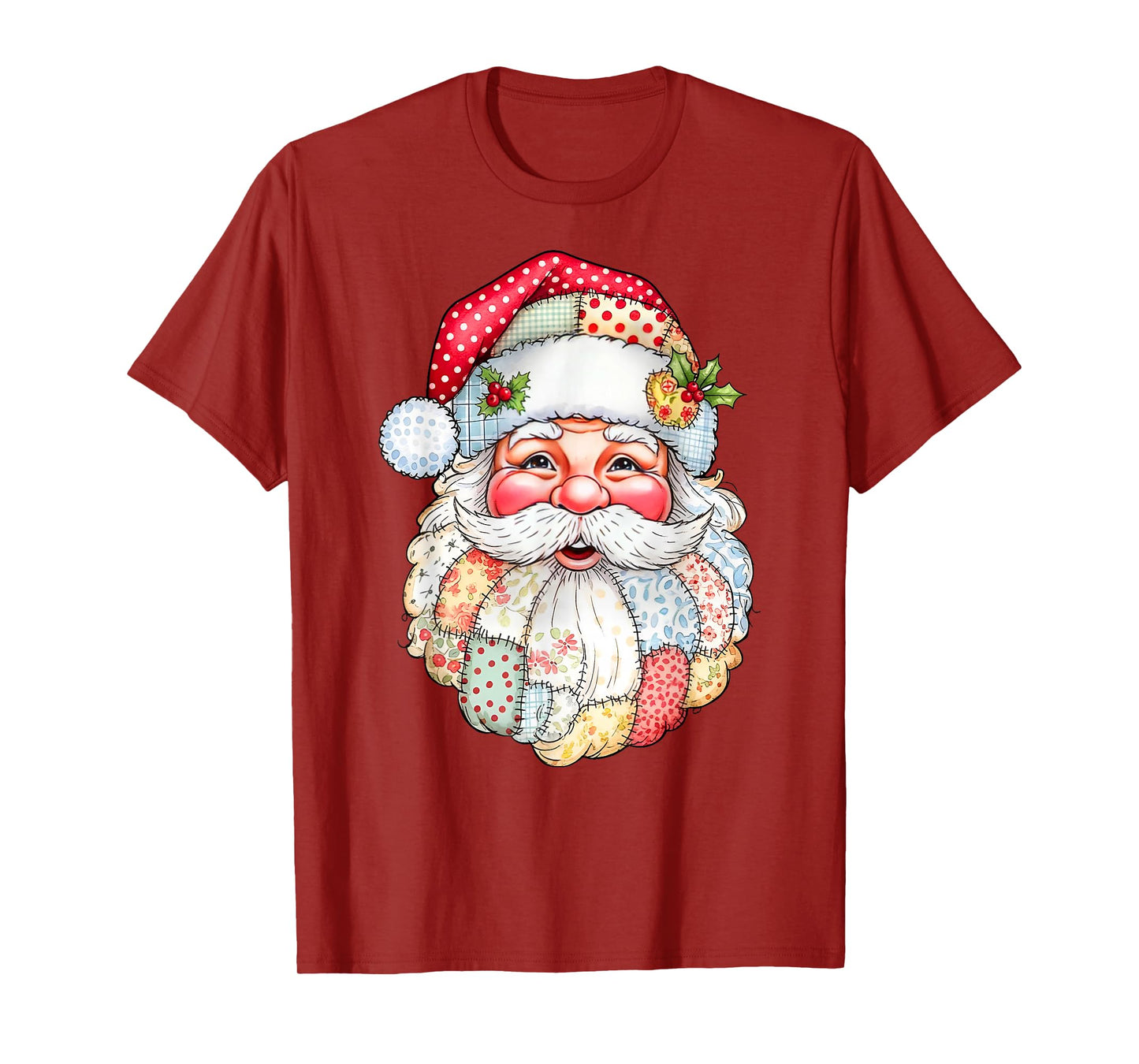 Patchwork Santa Claus Retro Christmas Preppy Men Women Kids T-Shirt