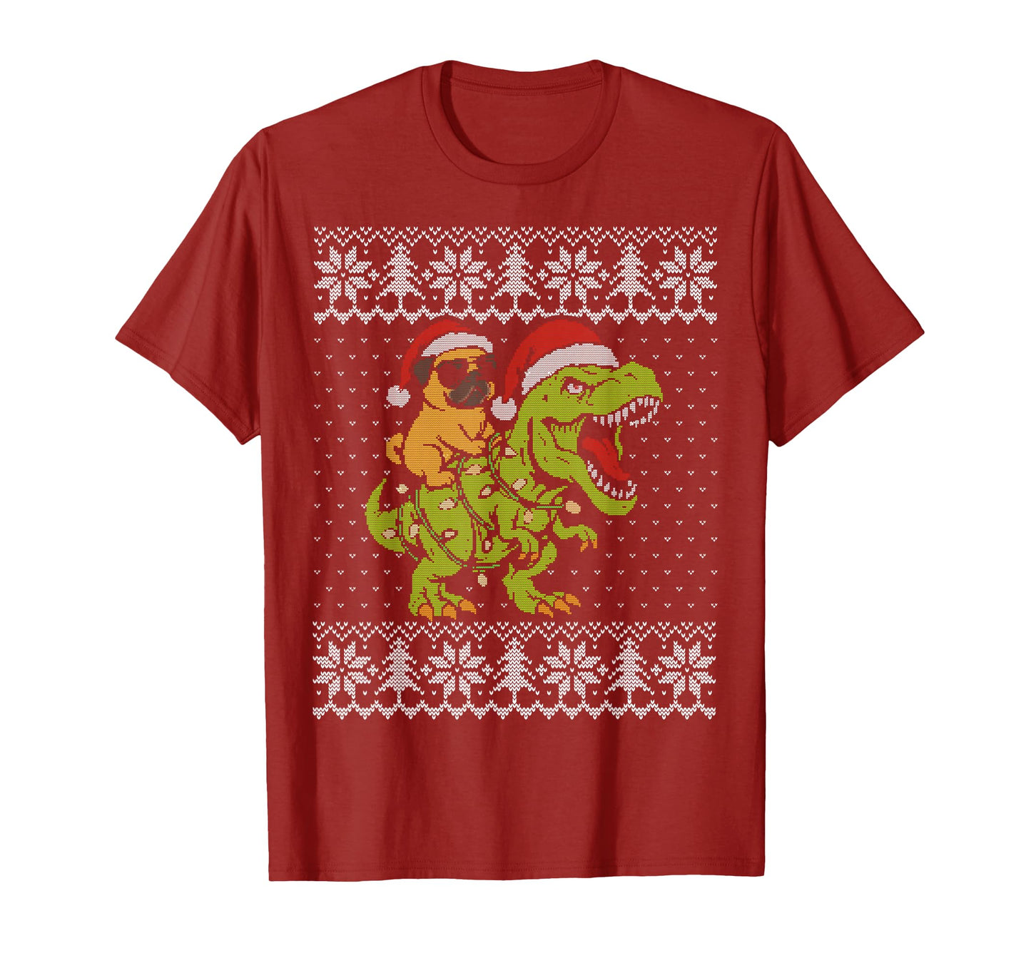 Pug Ugly Christmas Sweater, Pug Riding Dinosaur Xmas T-Shirt