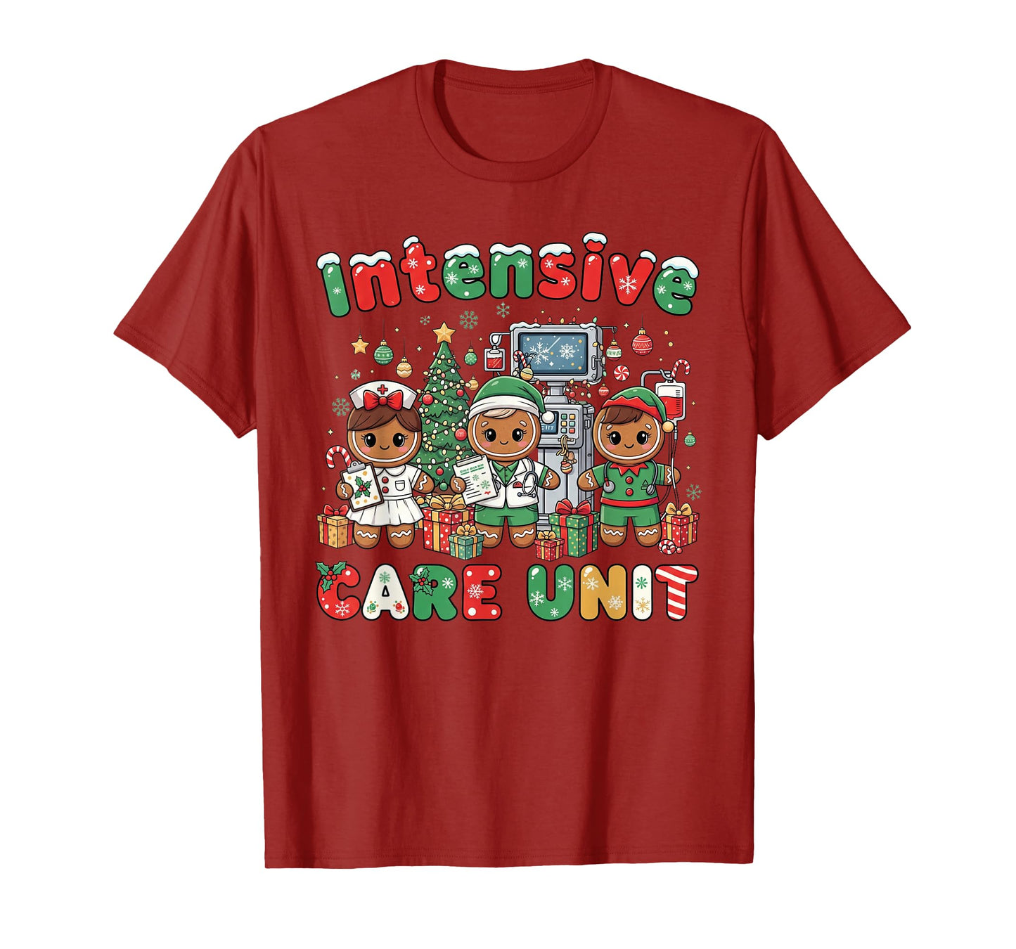 ICU Nurse Christmas Intensive Care Unit Gingerbread Xmas T-Shirt