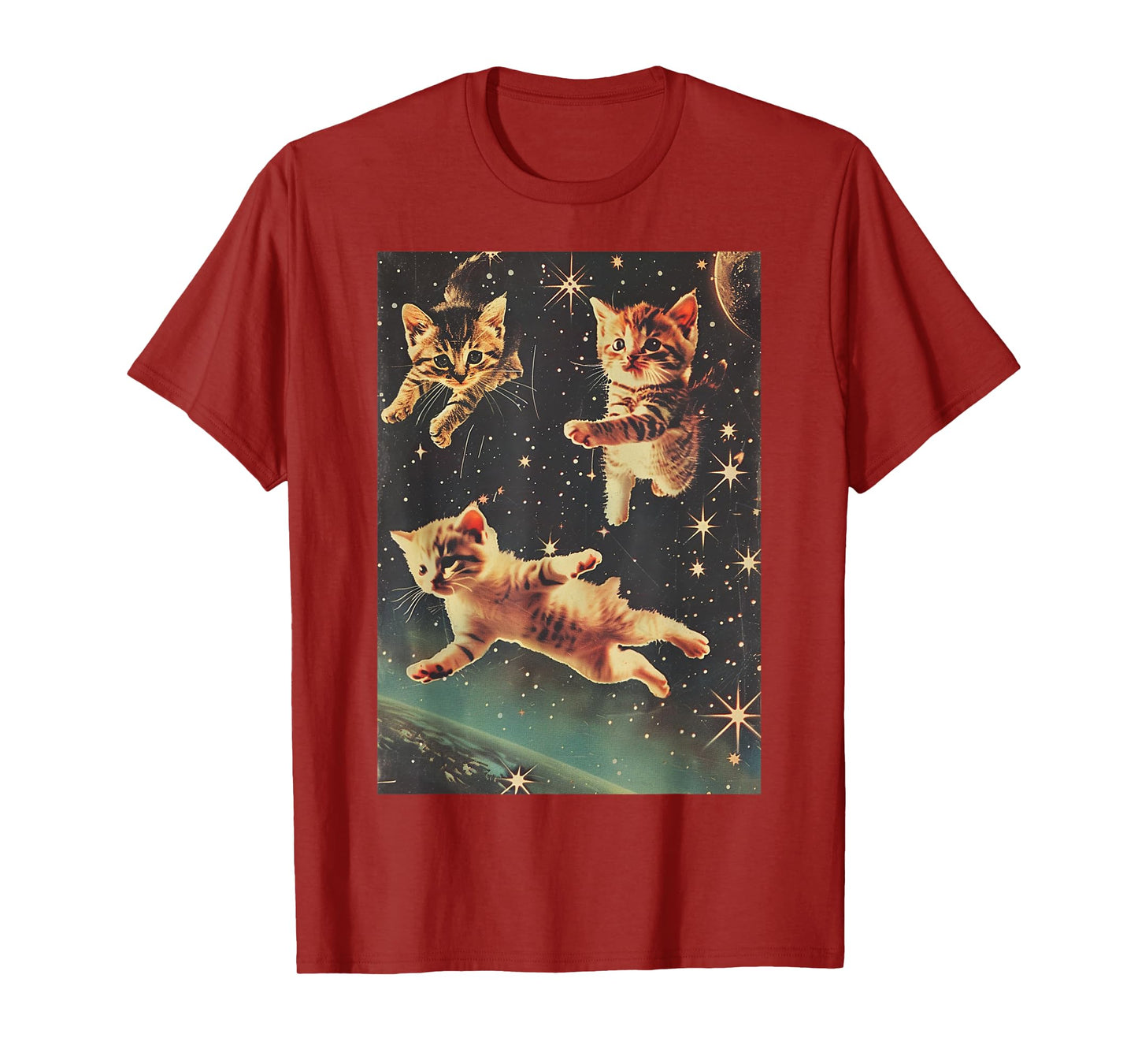 Funny Cat Kittens in Space Cute Retro Art Vintage T-Shirt