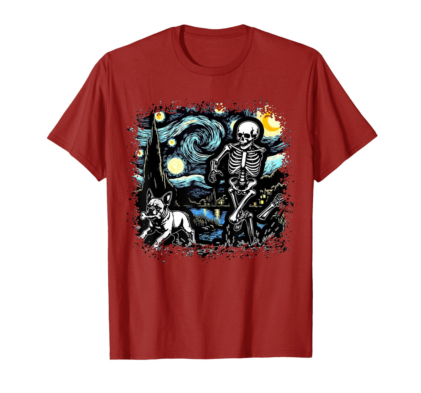 Skeleton Chasing French Bulldog Halloween Dog Owner T-Shirt