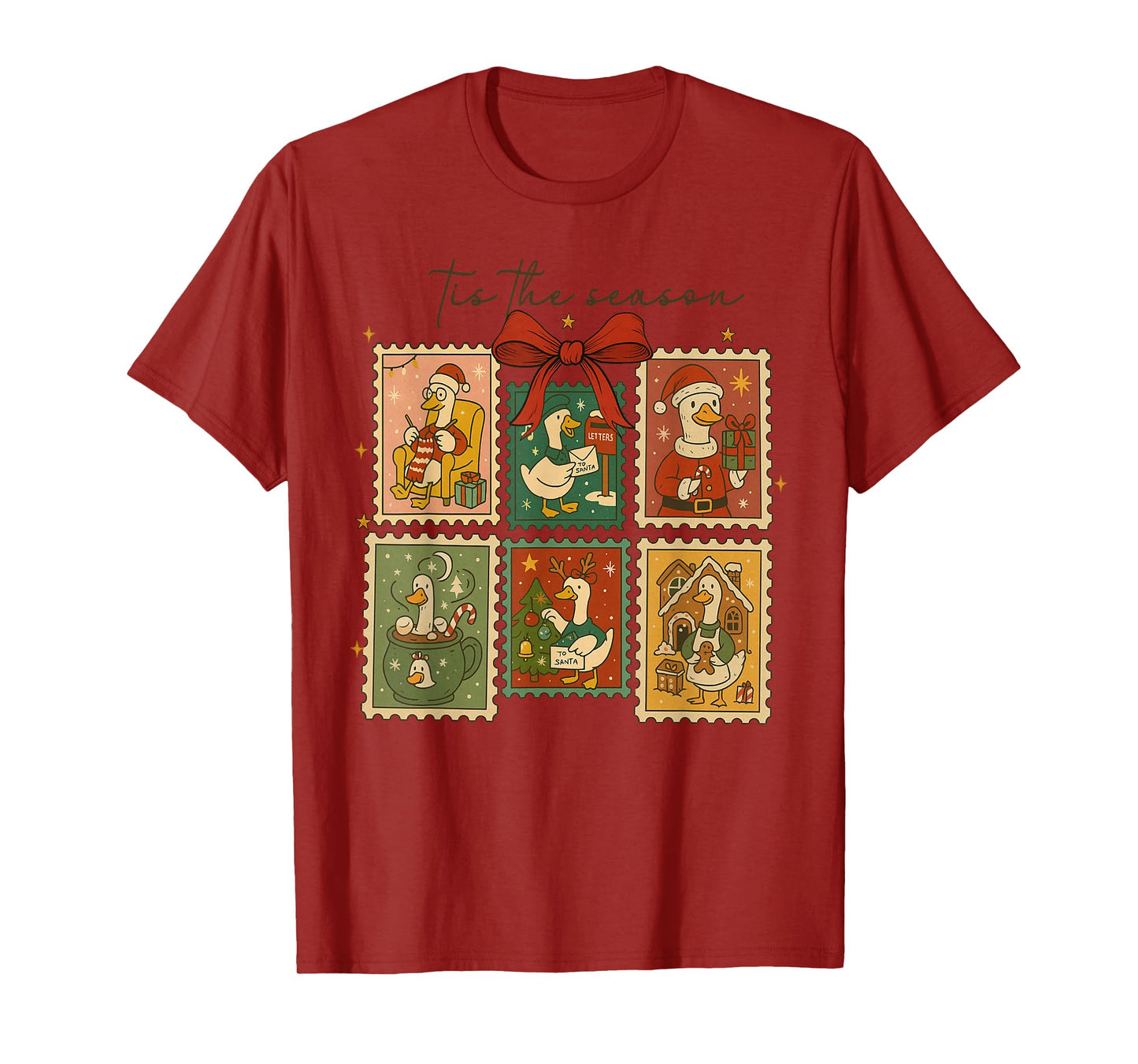Retro Silly Goose Santa Cute Merry Christmas Tis The Season T-Shirt