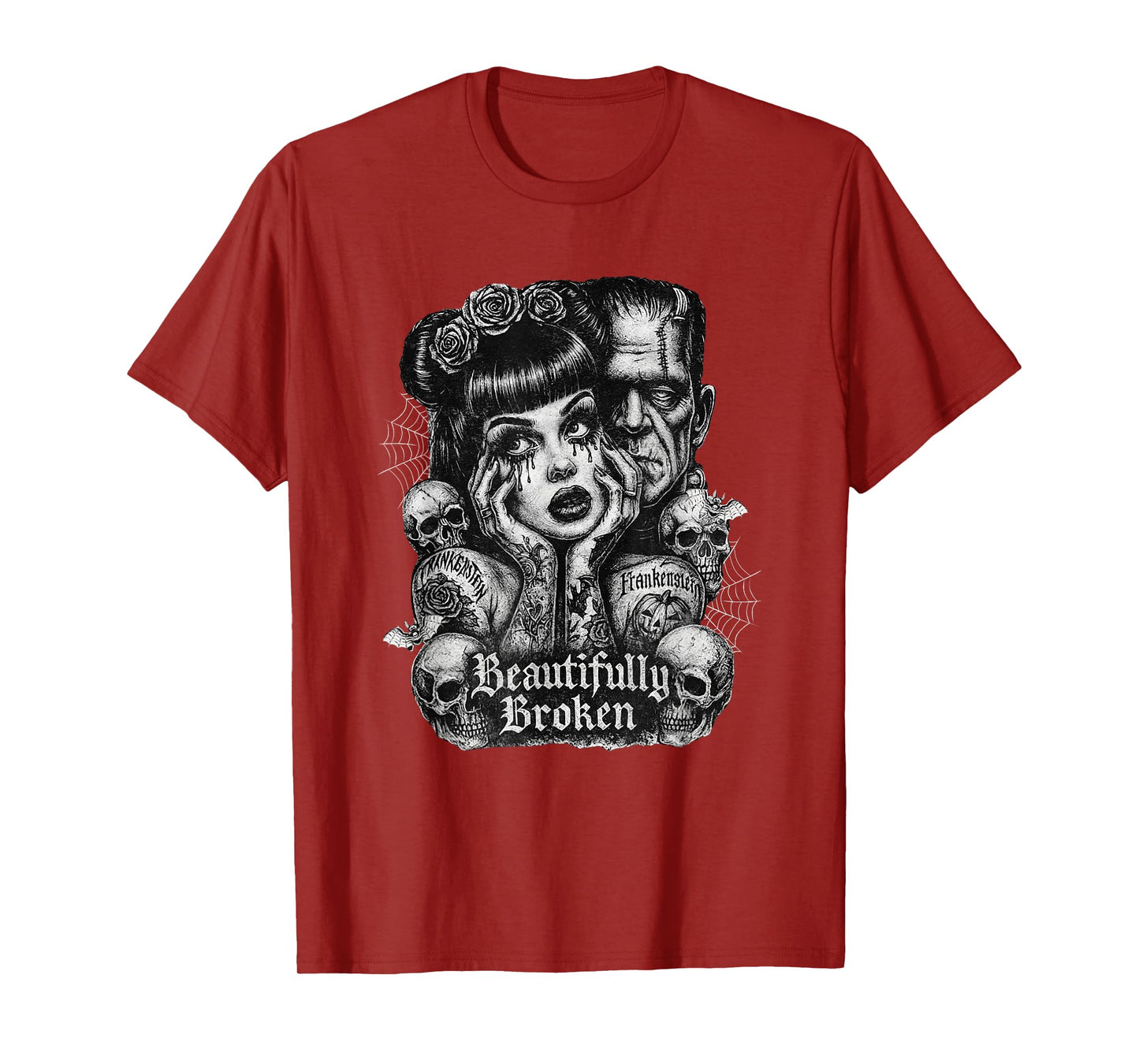 Floral Monster Frankenstein and Bride Beautifully Broken T-Shirt