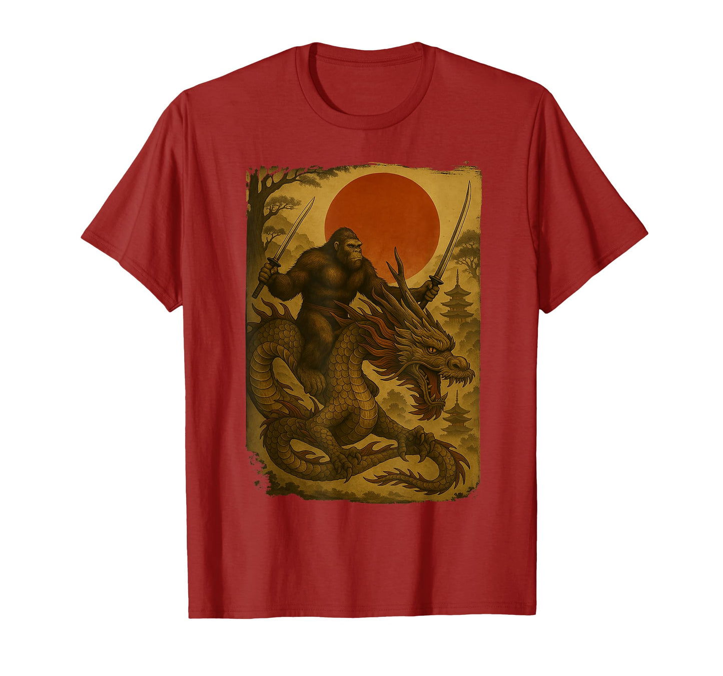 Bigfoot Ninja Riding Dragon Japanese Samurai Ukiyo-e Bigfoot T-Shirt
