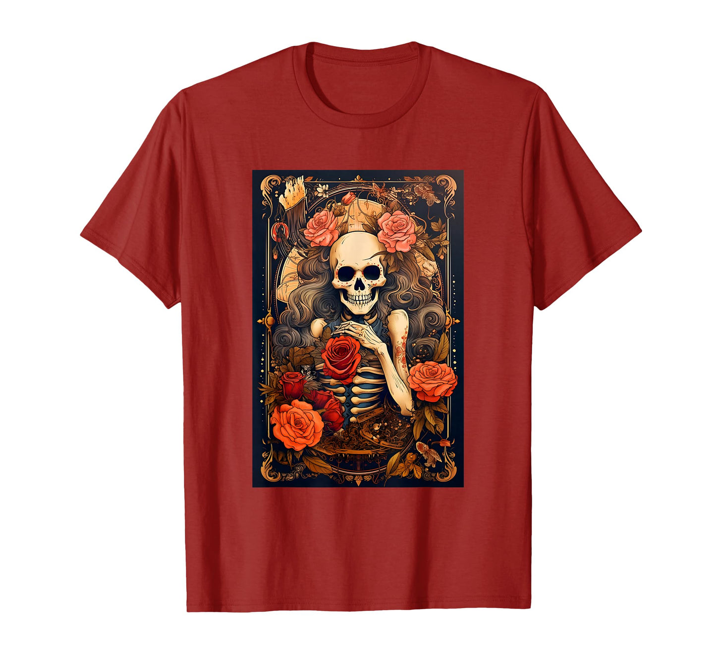 Vintage Tarot Card Goth Girl Skeleton Occult Gothic Floral T-Shirt