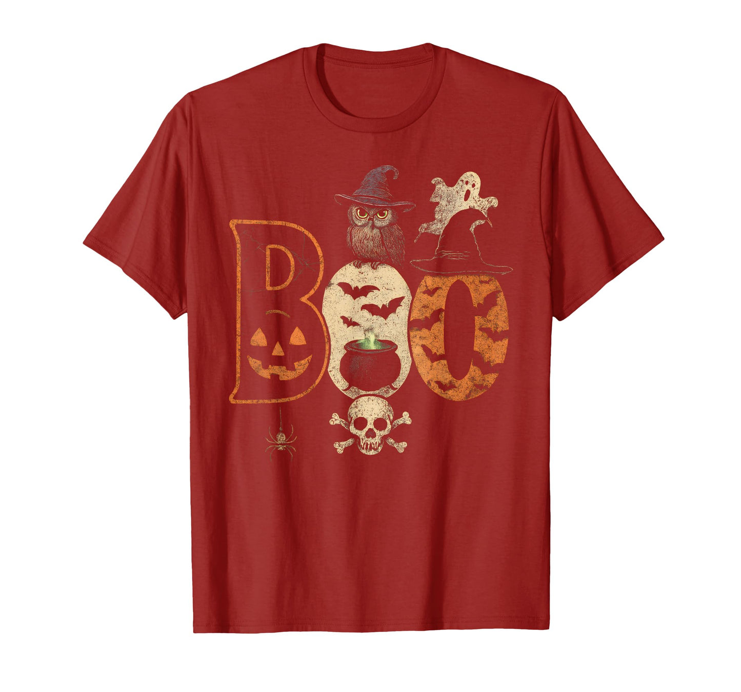 Boo Creepy Owl Pumpkin Ghost Spooky Halloween Men Women Kids T-Shirt