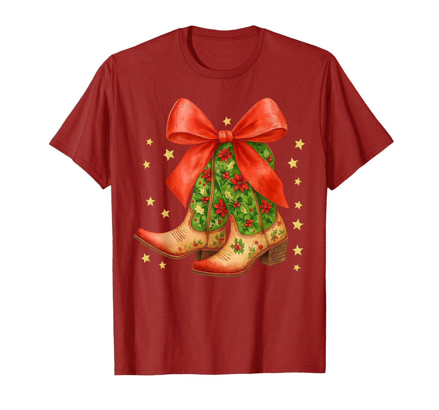 Cowgirl Boots Christmas Coquette Bow Western Country Girls T-Shirt
