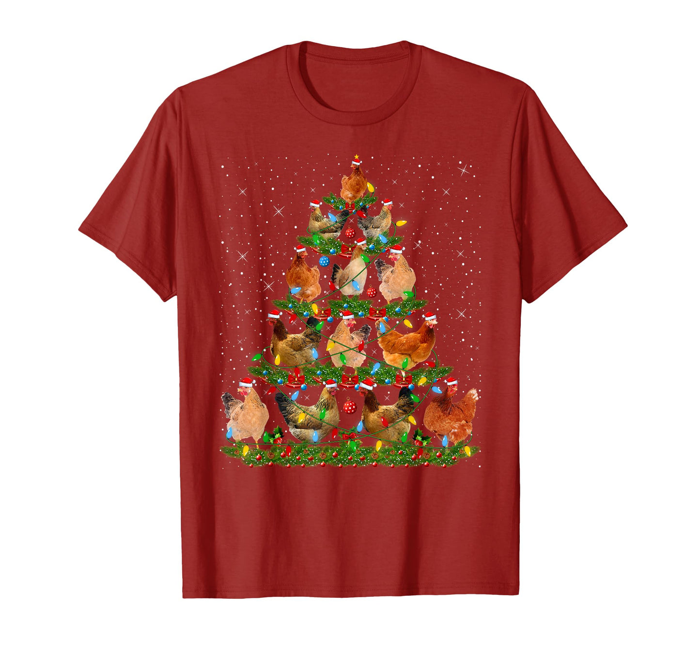 Chicken Xmas Tree Lights Funny Farm Animal Chicken Christmas T-Shirt