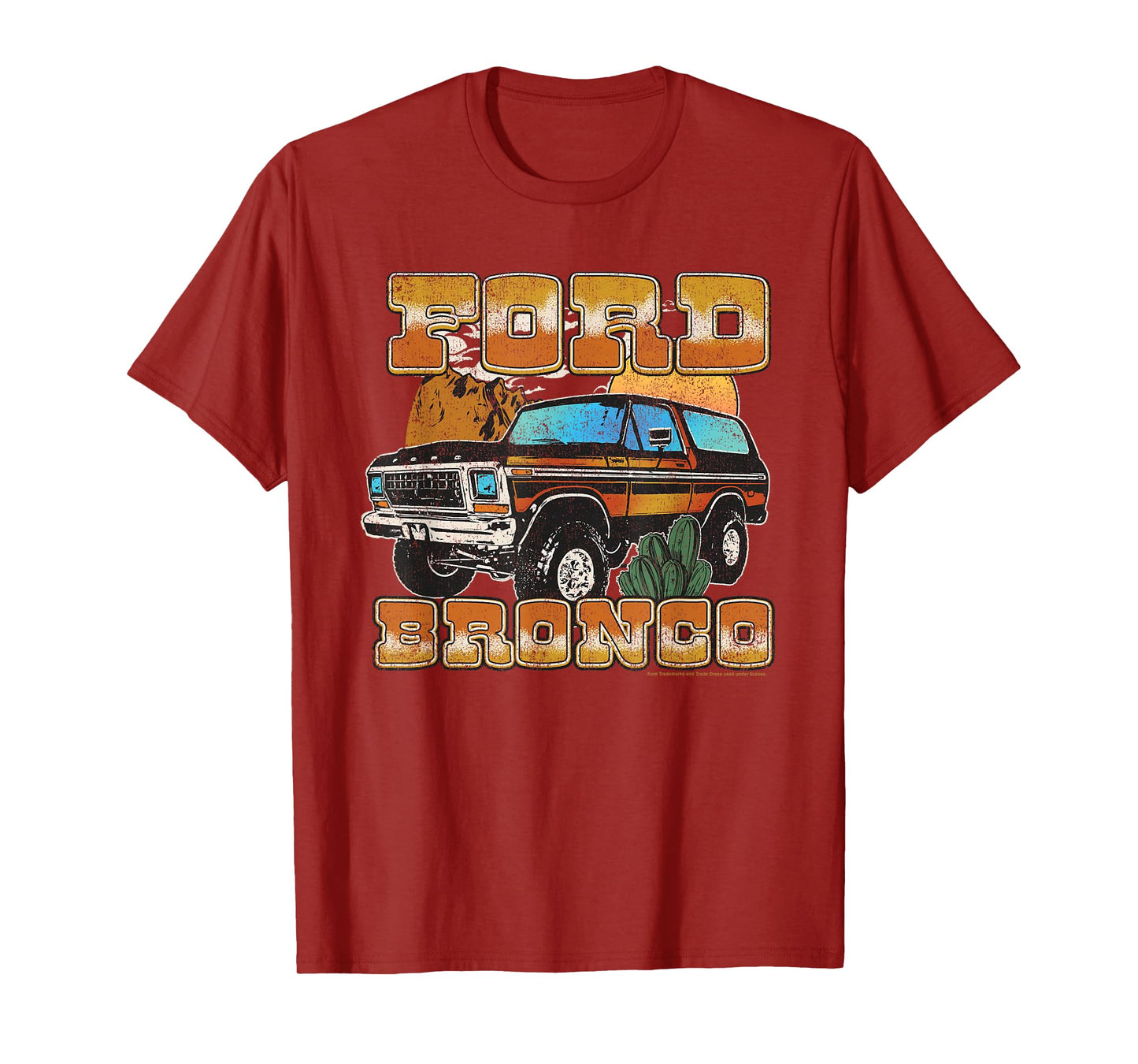 Ford - Vintage Bronco Desert Scene With Mountains And Cacti T-Shirt
