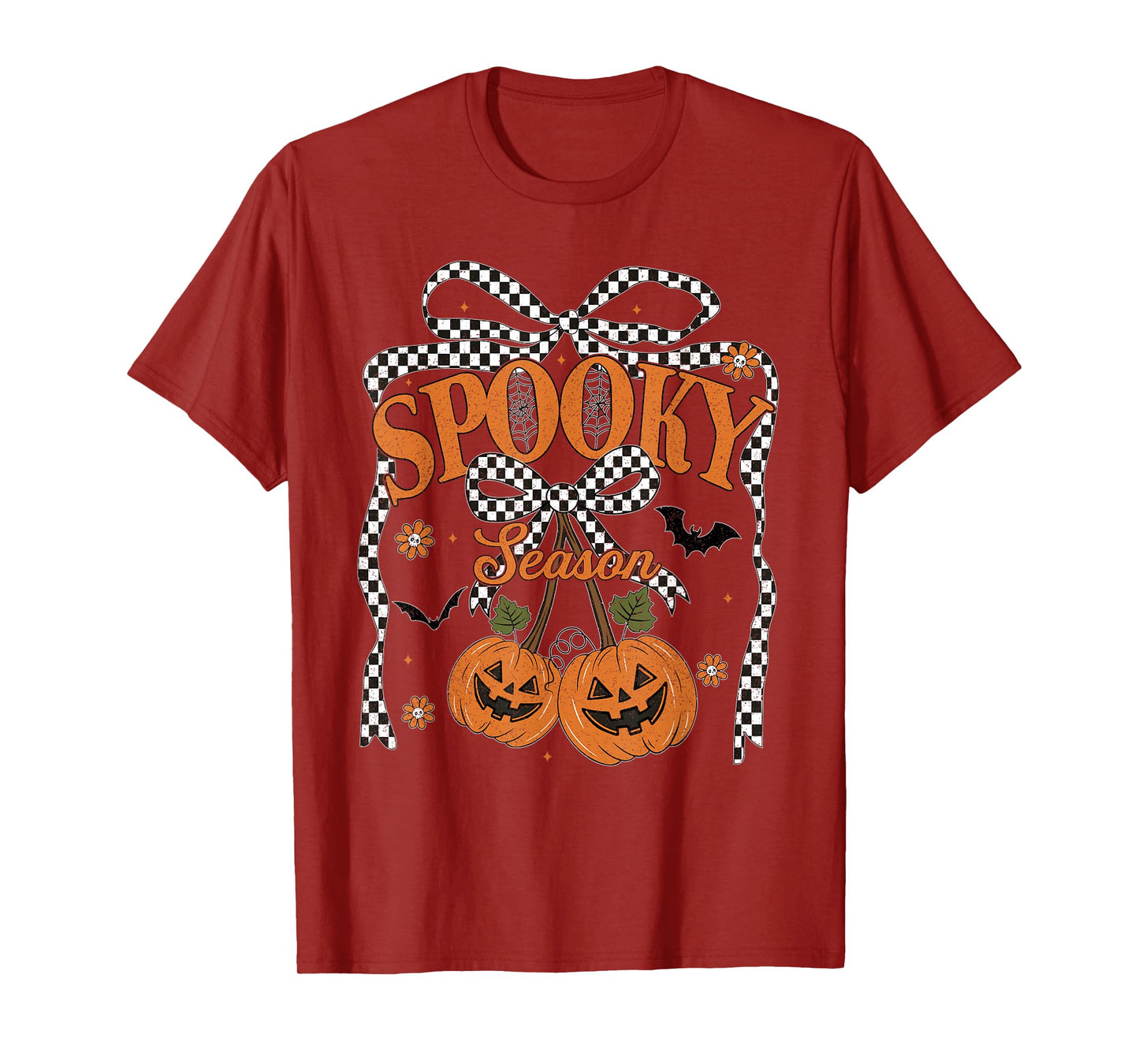 Preppy Spooky Season Pumpkin Cherries Autumn Girly Halloween T-Shirt