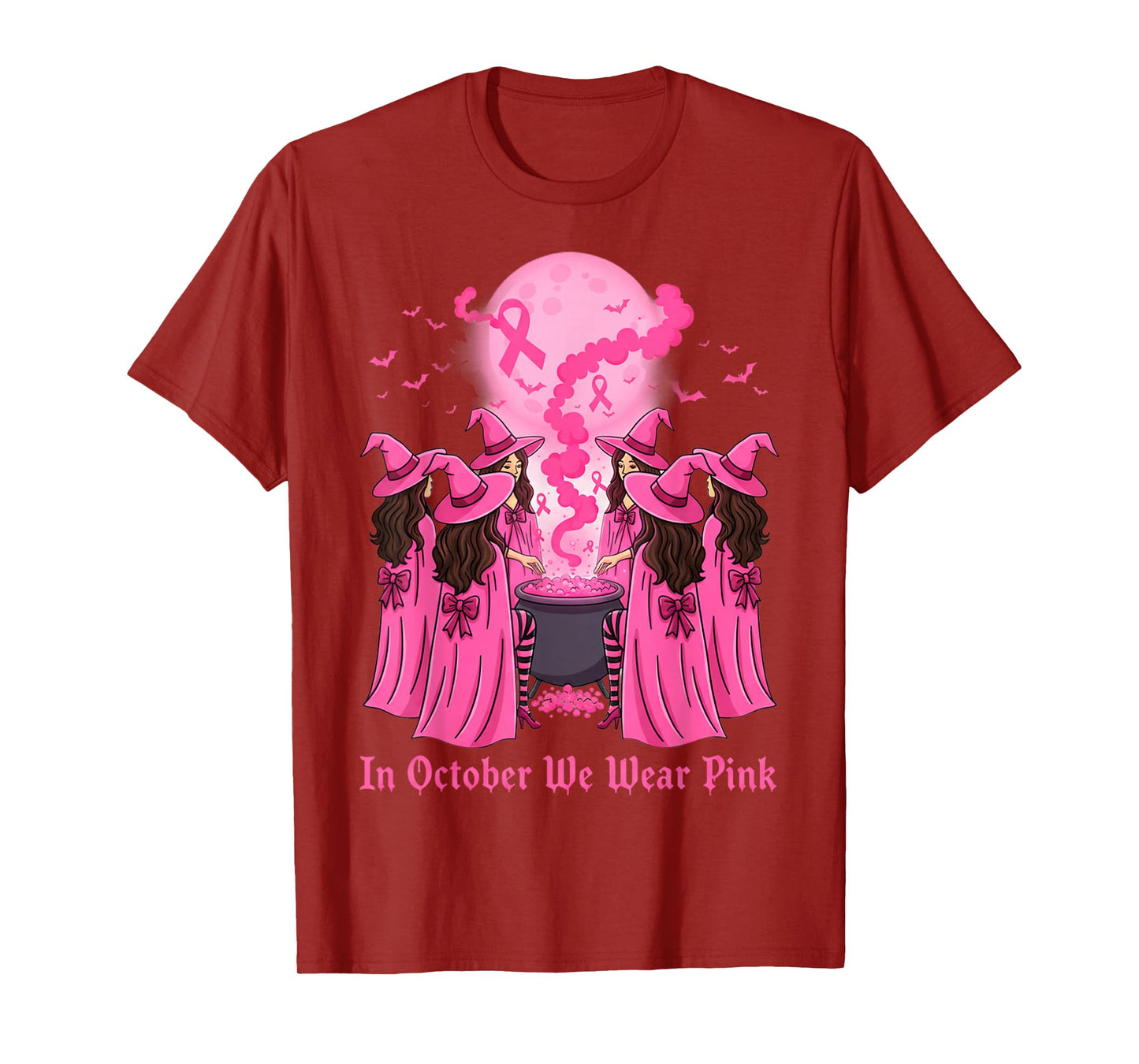 October We Wear Pink Witch Halloween Breast Cancer Awareness T-Shirt