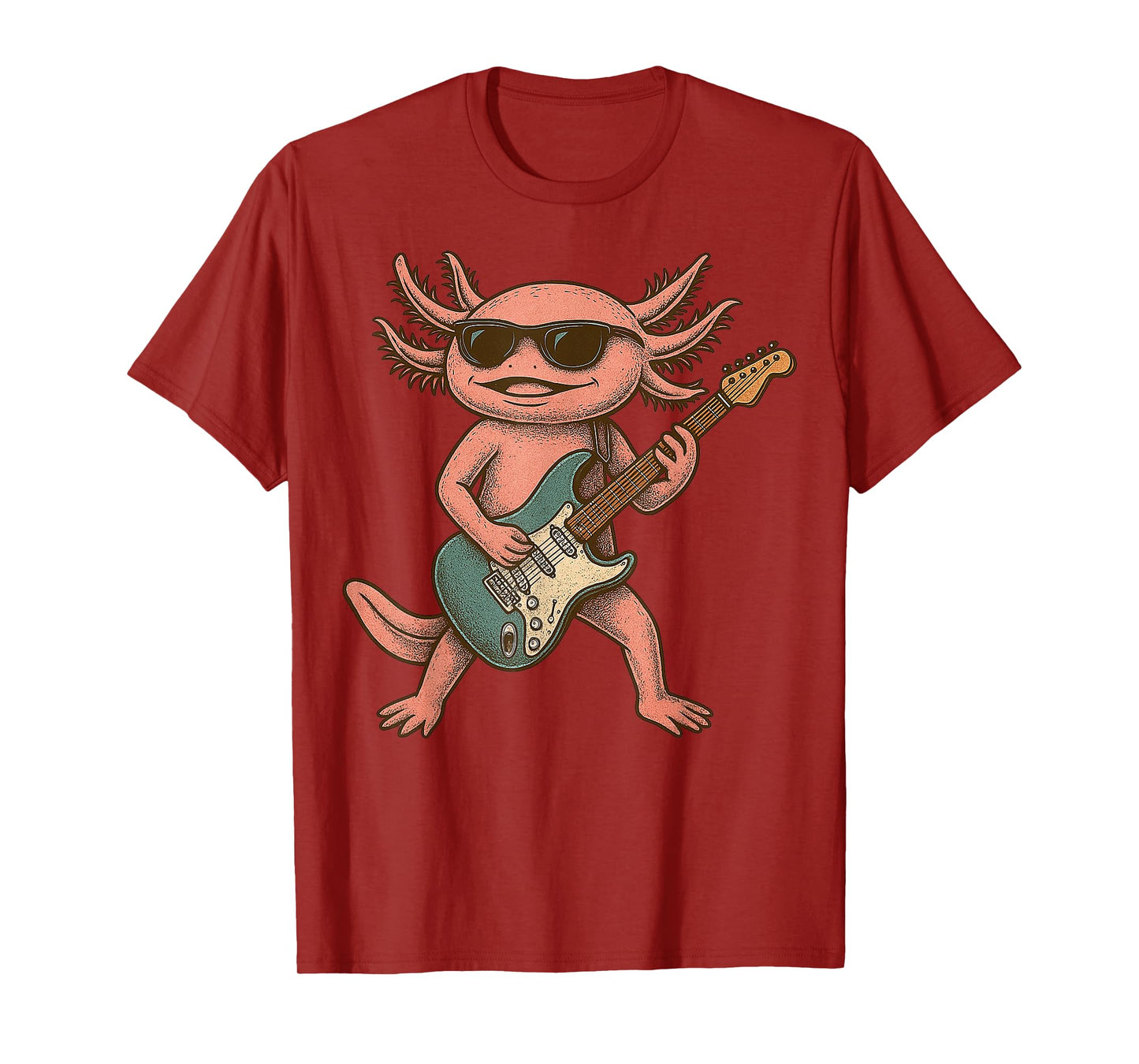 Axolotl Playing Guitar Rock and Roll Gift Men Women Boy Girl T-Shirt