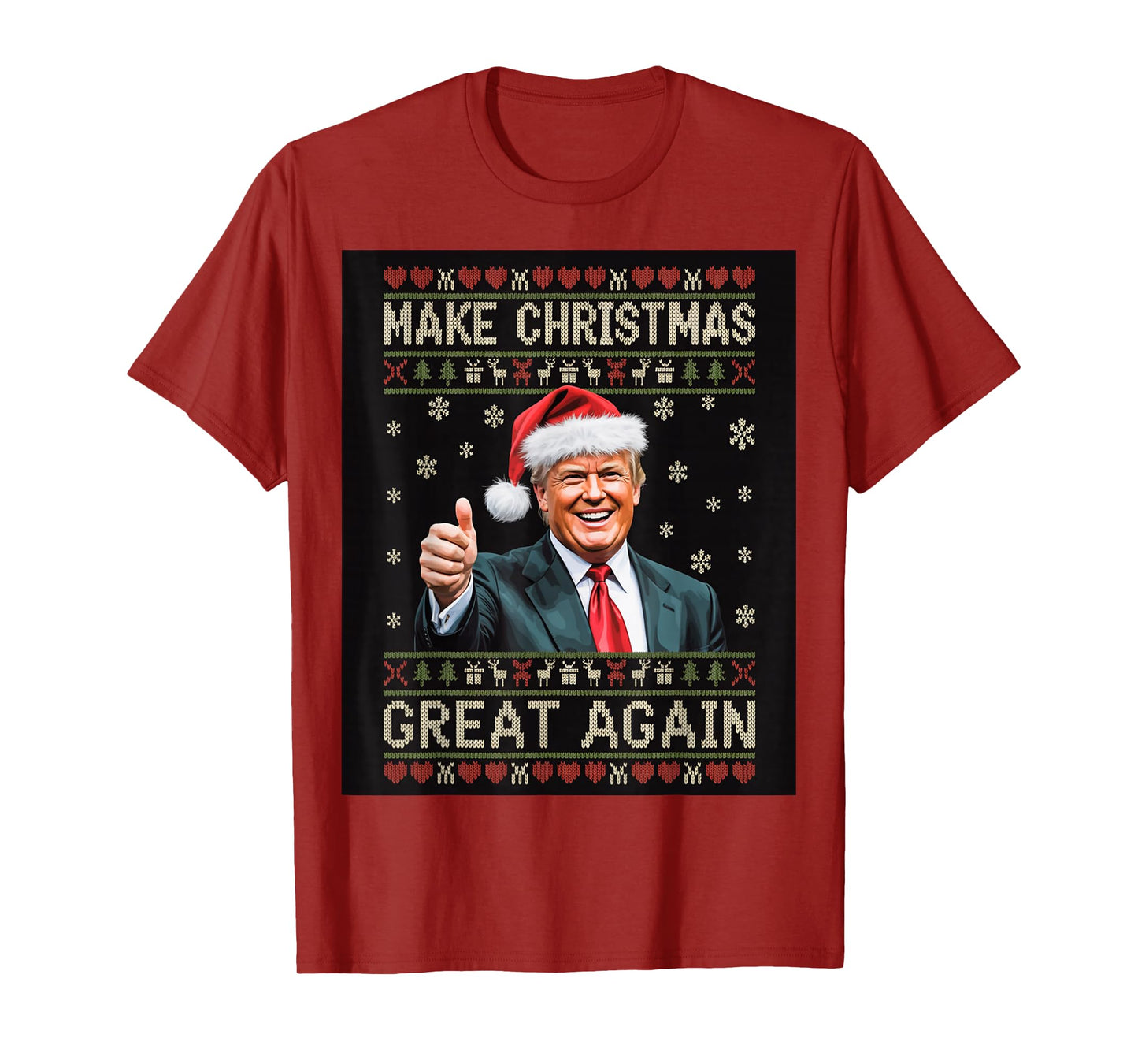 Santa Suit Thumbs-Up Holiday Knit Pattern T-Shirt