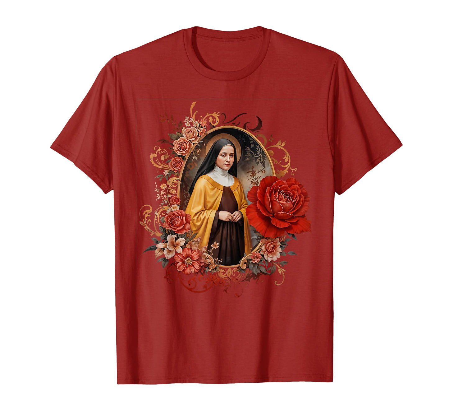 St Therese of Lisieux Little Flower Saint Roses Catholic Art T-Shirt