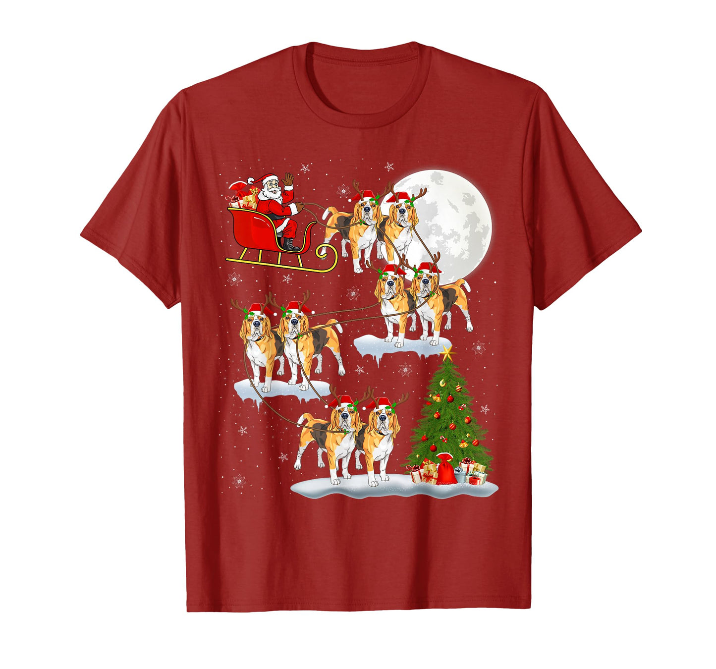 Beagle Dog Santa Sleigh Flying Funny Magical Christmas T-Shirt