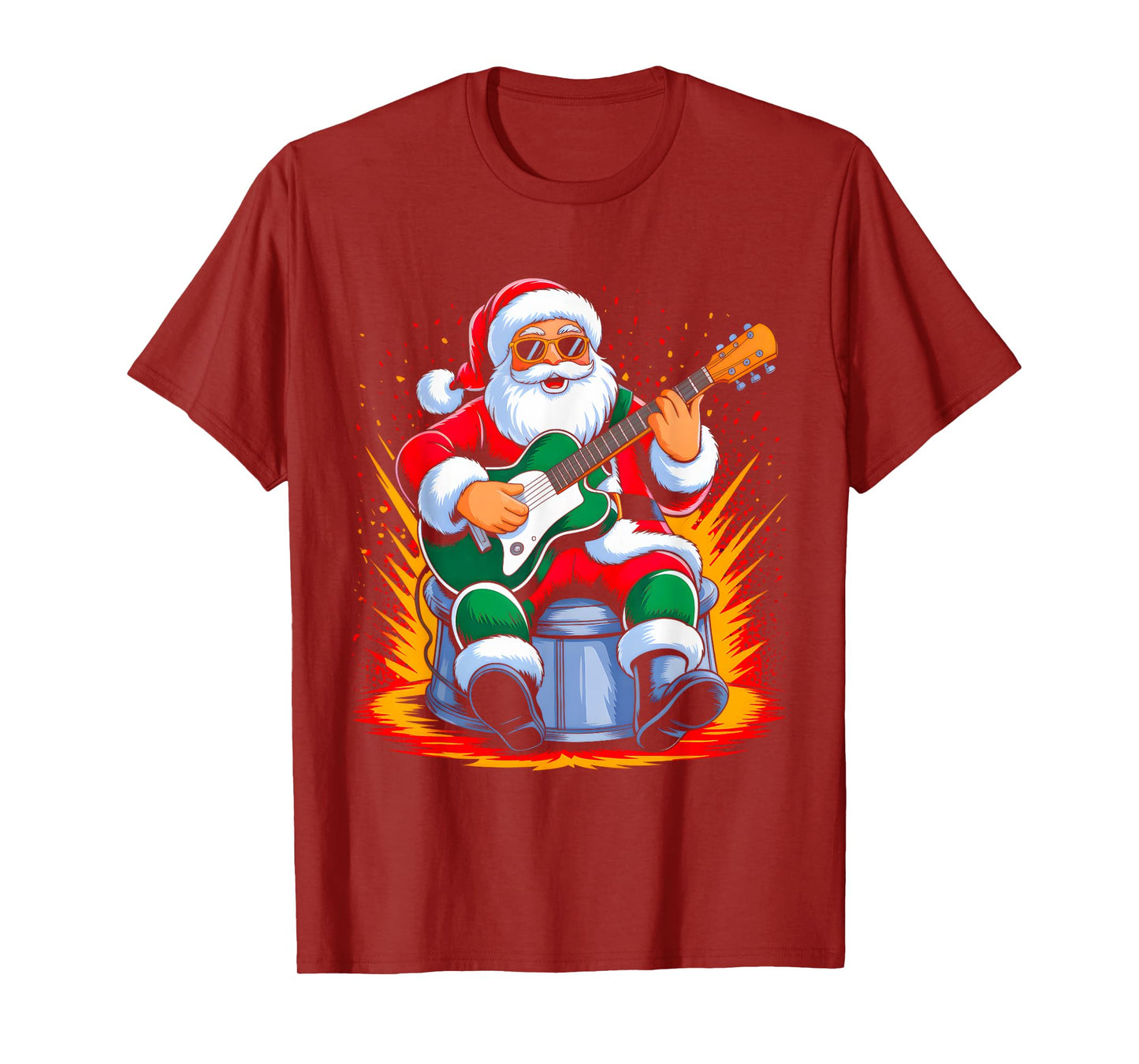 Guitar Classic Santa Playing Drums Funny Christmas Xmas T-Shirt
