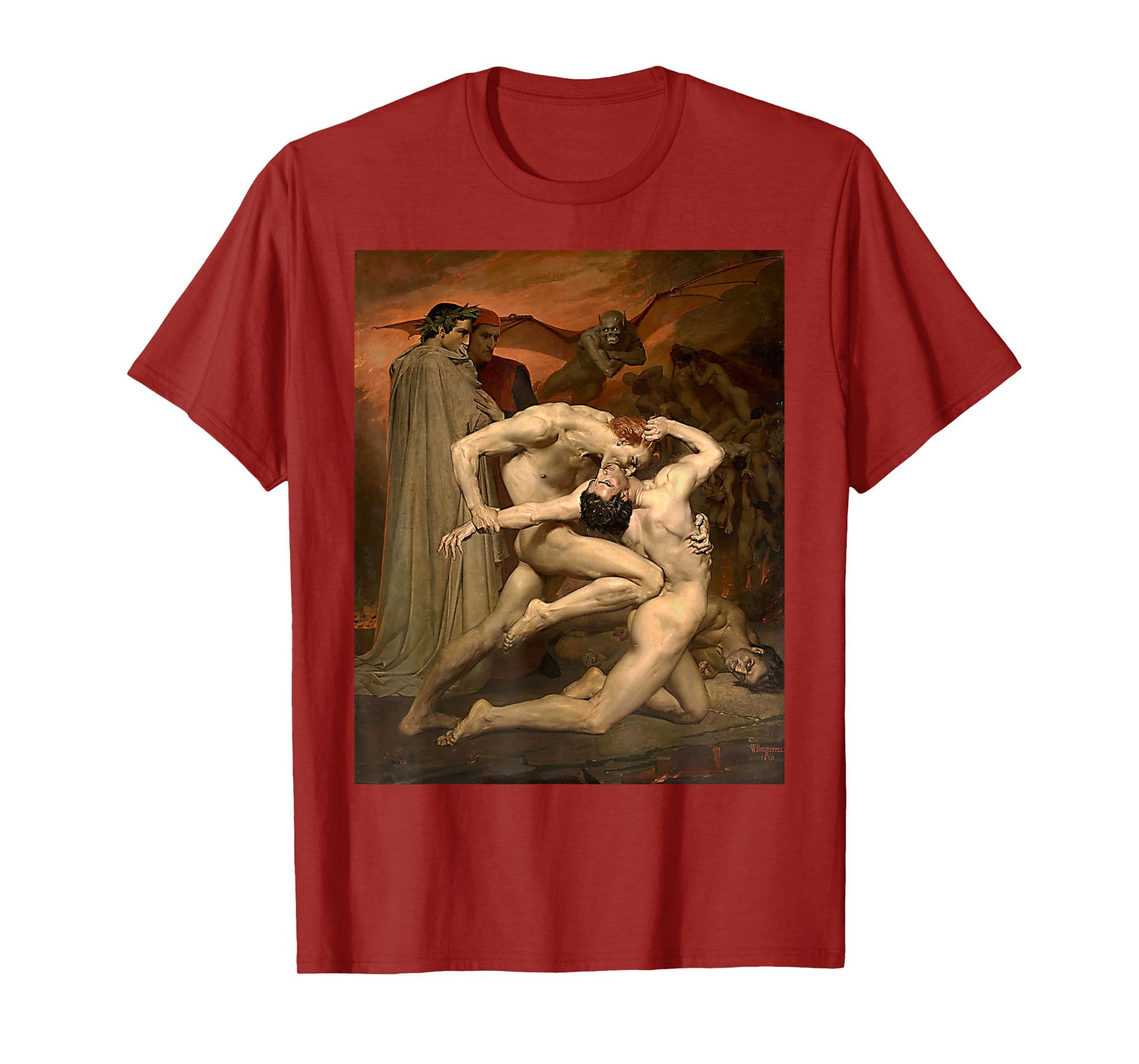 Urban Empyre Dante and Virgil in Hell Painting by William Bouguereau 1850 T-Shirt, Small, Black