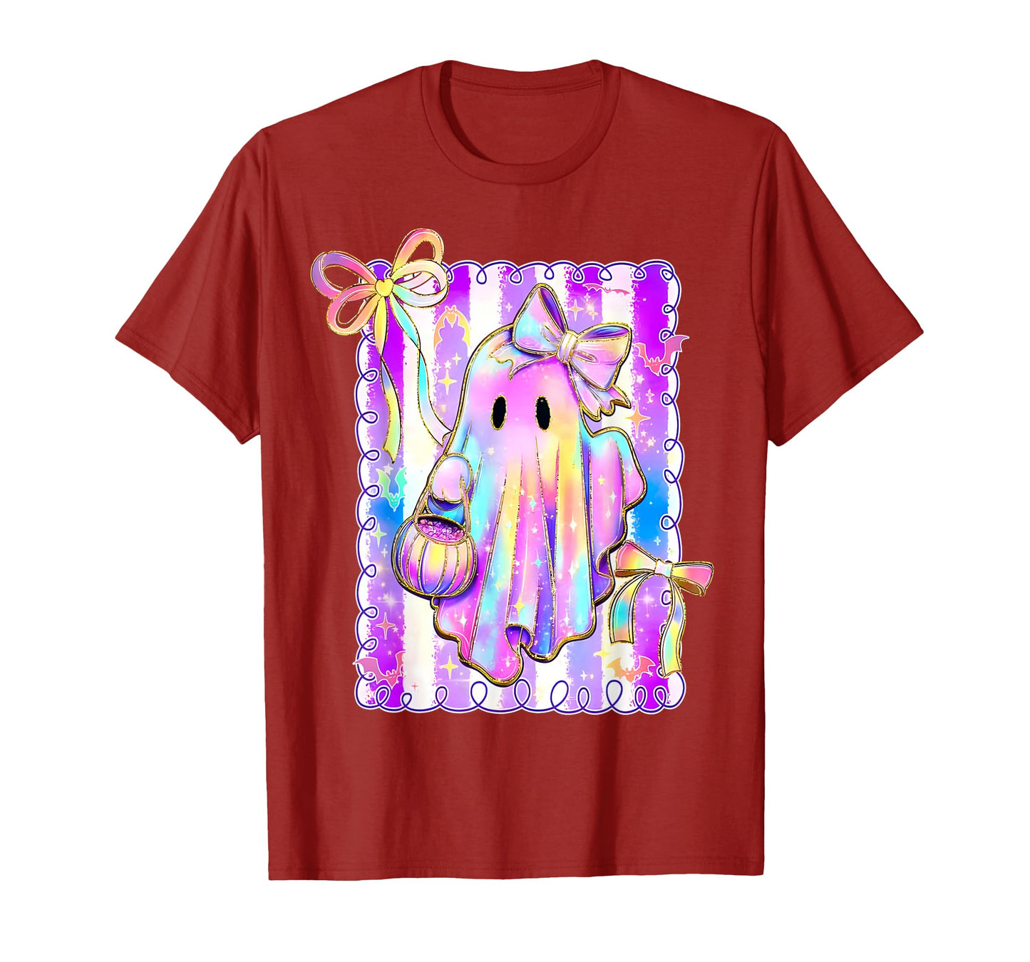 Disco Ghost Pumpkin Halloween Girly Coquette Bow Girl Women T-Shirt