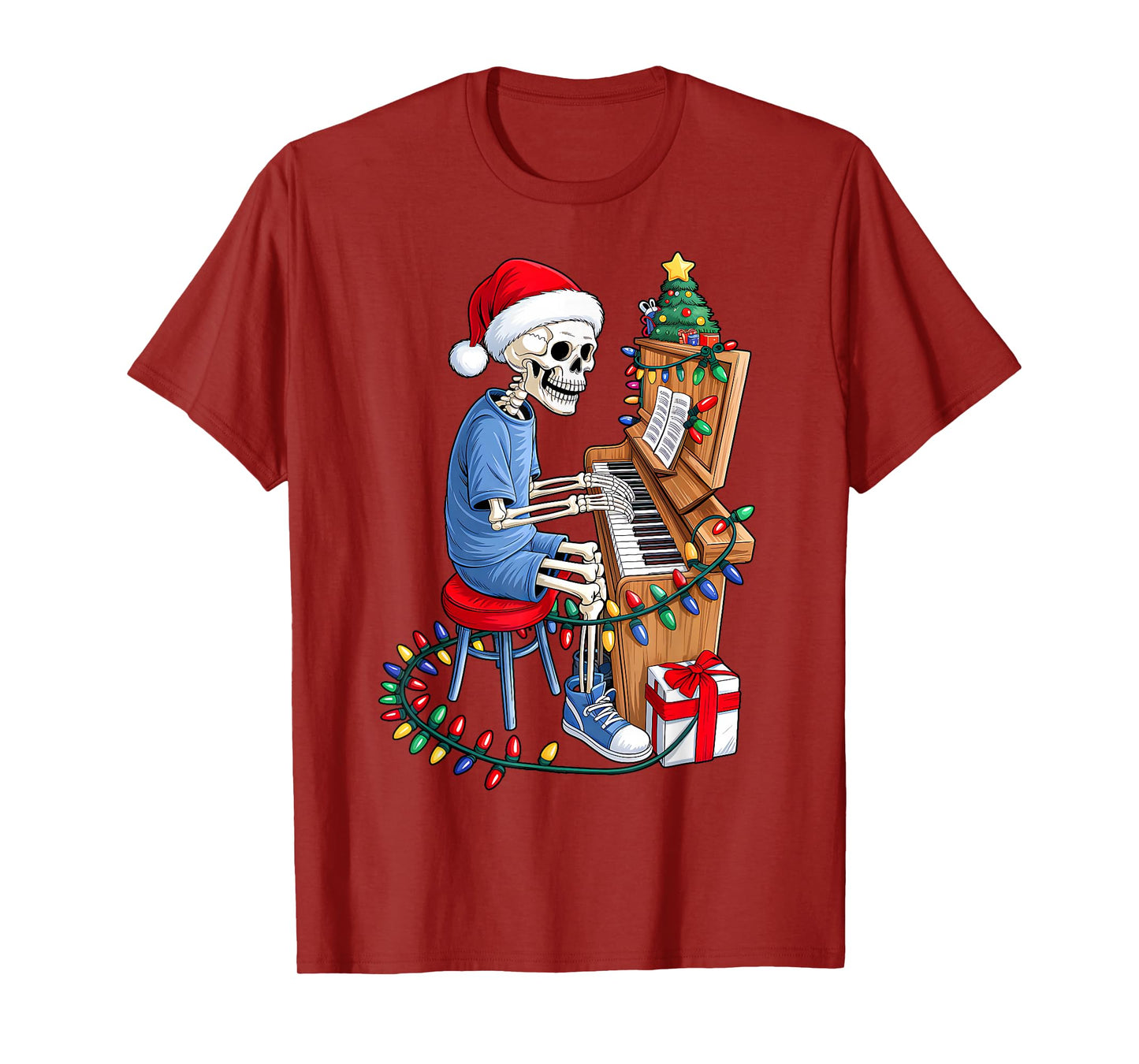 Xmas Santa Skeleton Playing Piano Funny Christmas Boys Kids T-Shirt