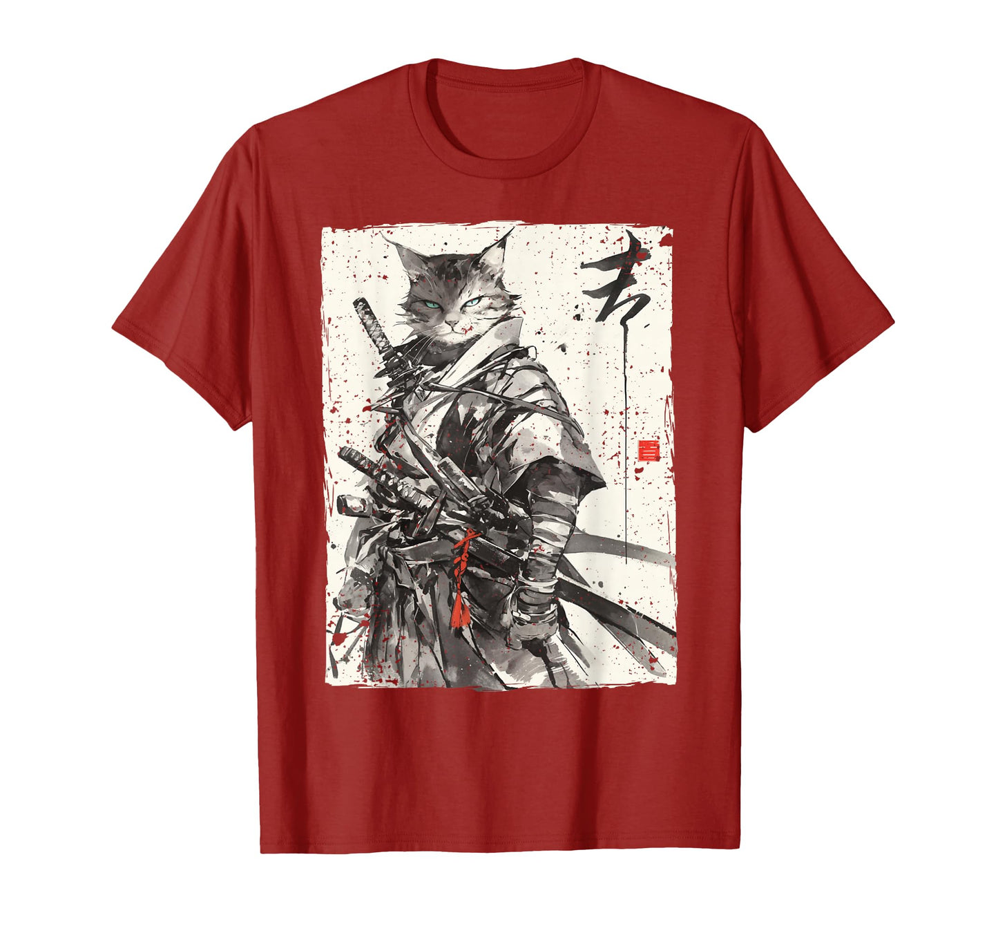 Samurai Cat Warrior Ukiyo Ink Artwork Cat Samurai T-Shirt
