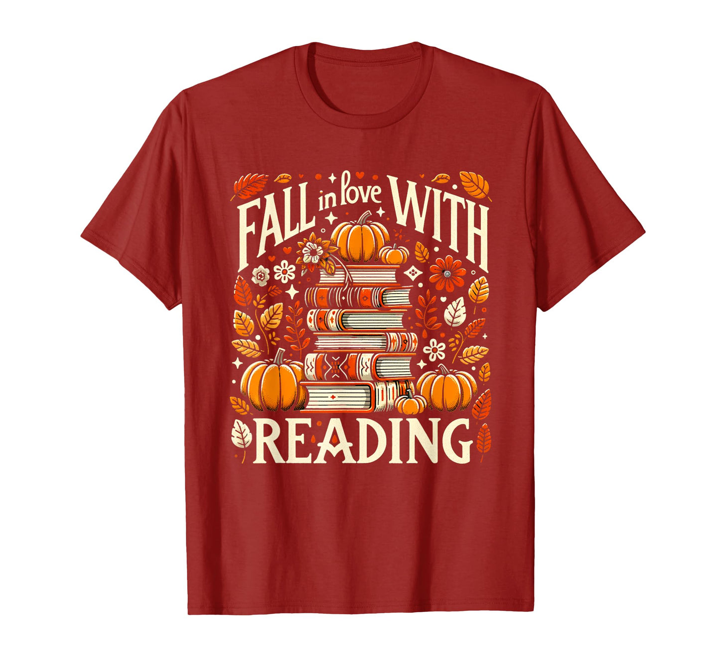 Fall In Love With Reading Book Autumn Pumpkins And Teachers T-Shirt