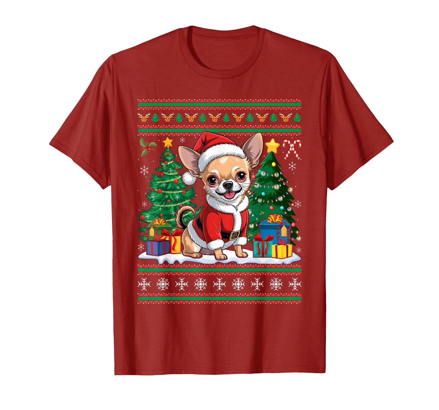 Xmas Brown Chihuahua Dog Santa Hat Ugly Christmas T-Shirt