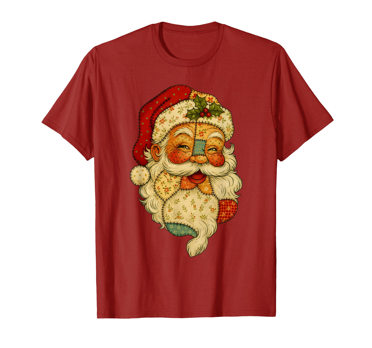 Retro Patchwork Santa Claus Christmas Preppy Merry Xmas T-Shirt