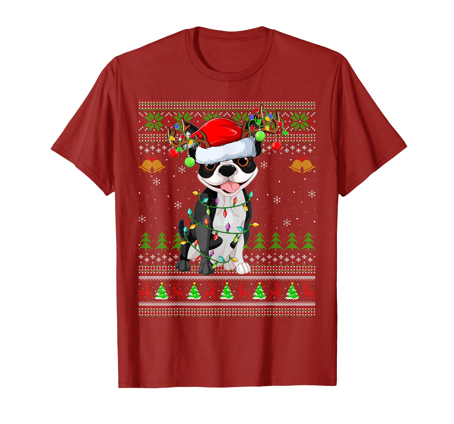 Boston Terrier Dog Ugly Christmas Sweater Holiday Santa Xmas T-Shirt
