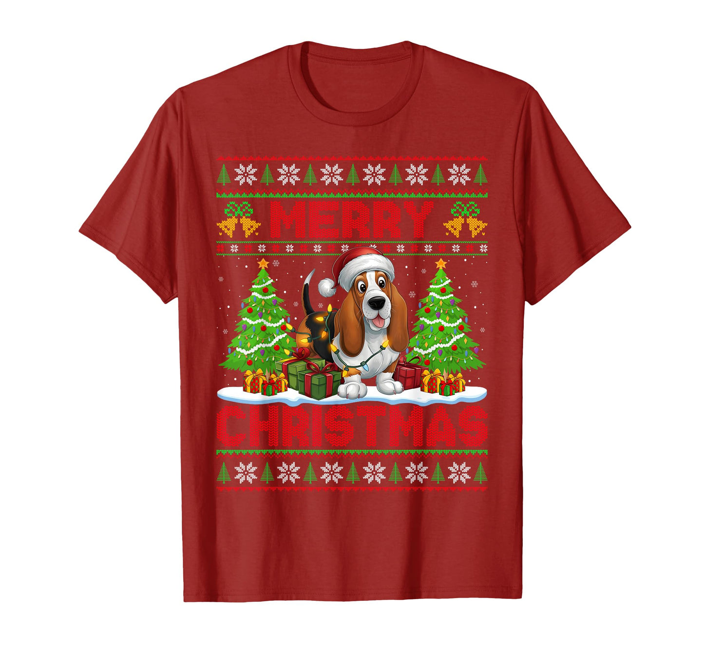 Basset Hound Ugly Christmas Sweaters Pet Dog Lights Xmas T-Shirt