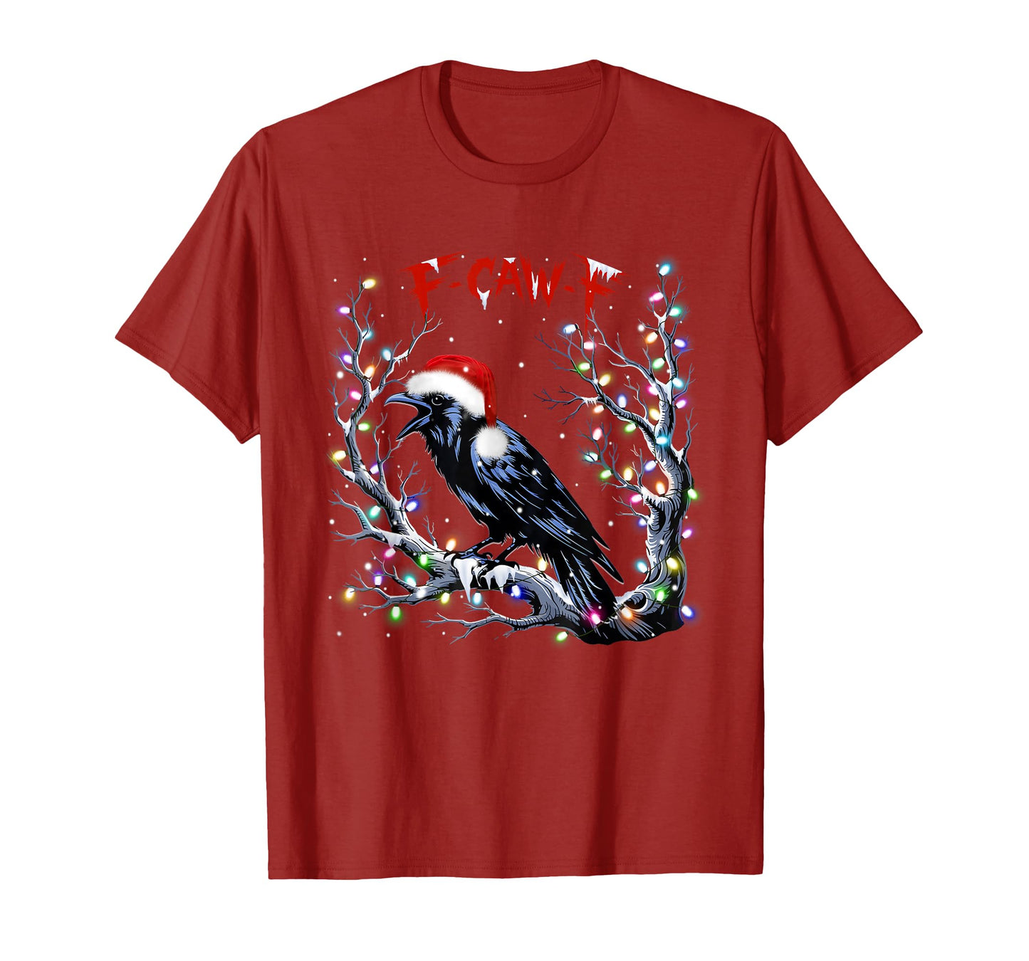 Black Crow F-Caw-F Funny Retro Santa Hat Christmas Lights T-Shirt