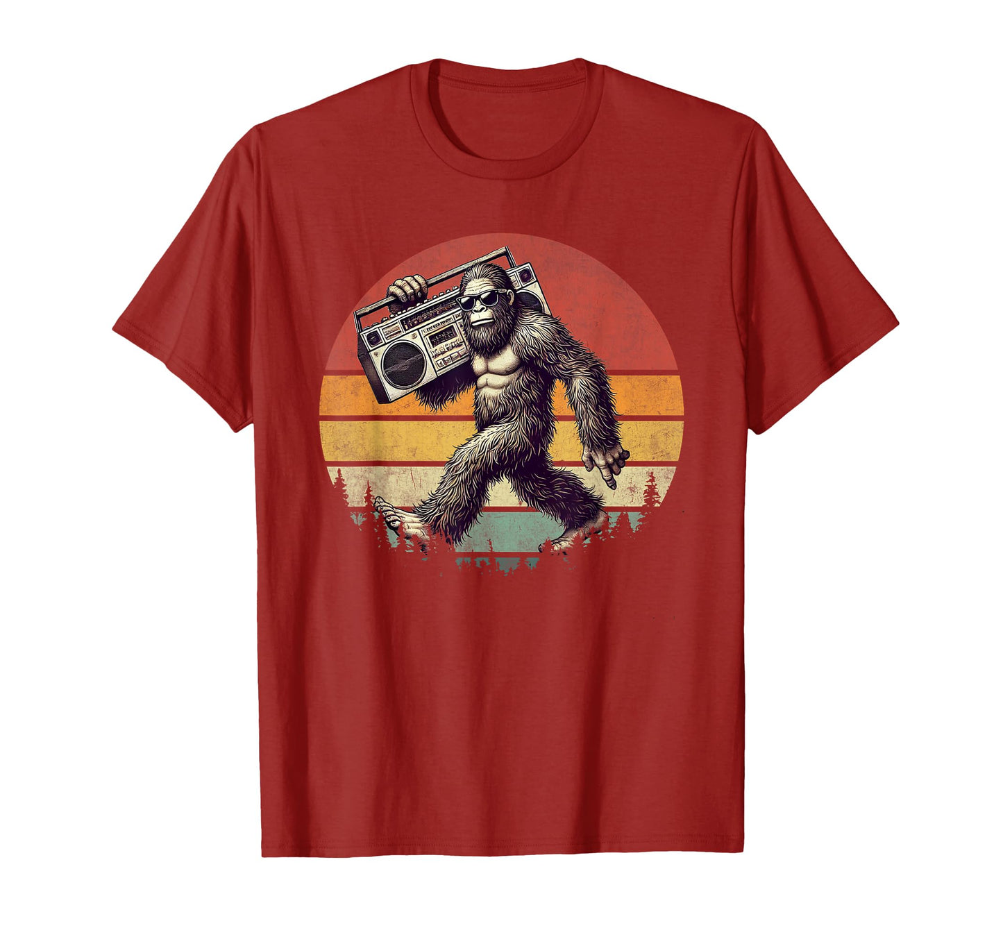 Funny Retro Bigfoot Boombox 80s Hip Hop Sasquatch Vintage T-Shirt