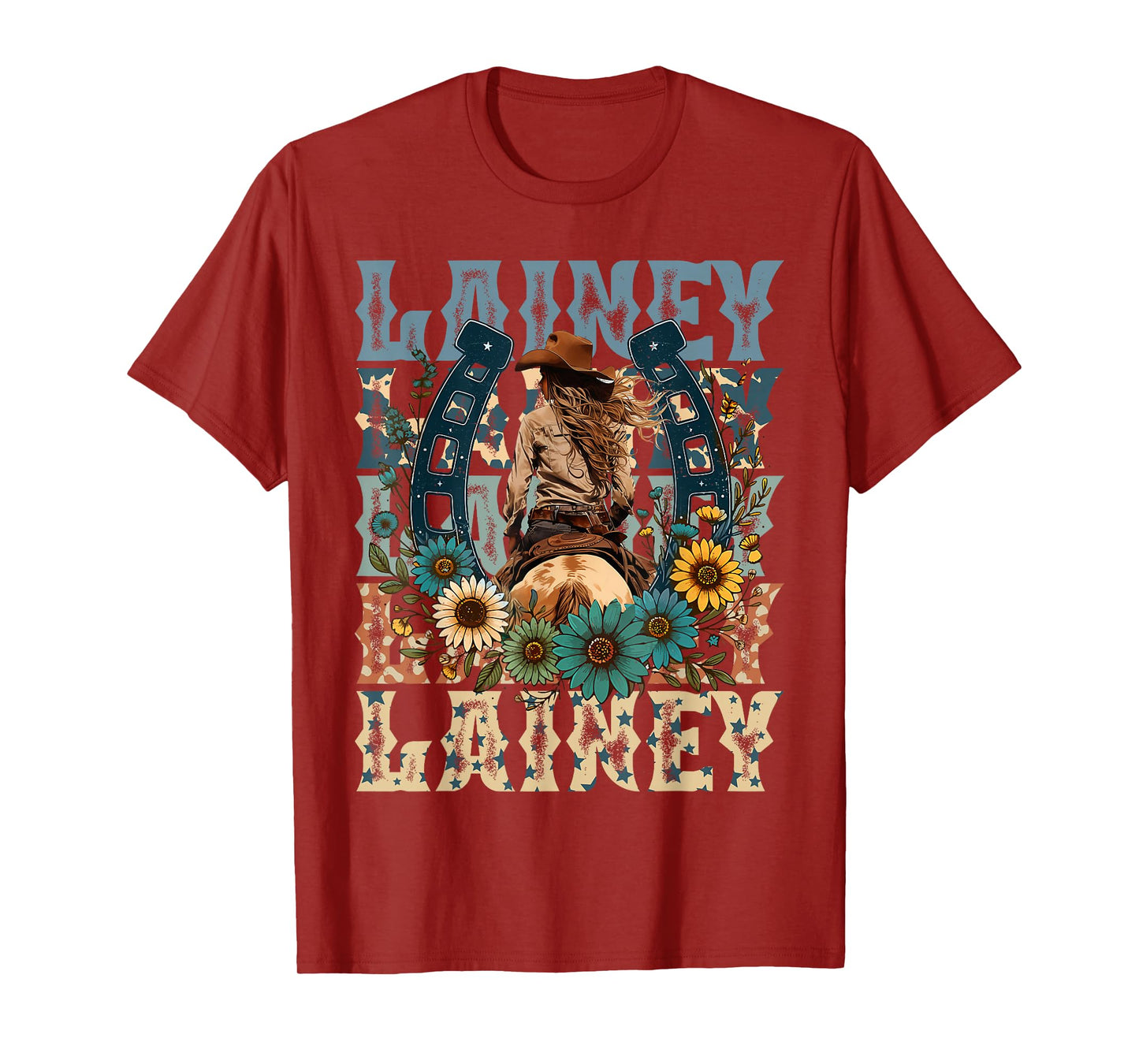 Cowgirl Lainey First Name Personalized Western T-Shirt - Unisex-Adults, Kids - Black - Small - Short Sleeve - T-Shirt - Animal Print Fabric Blend