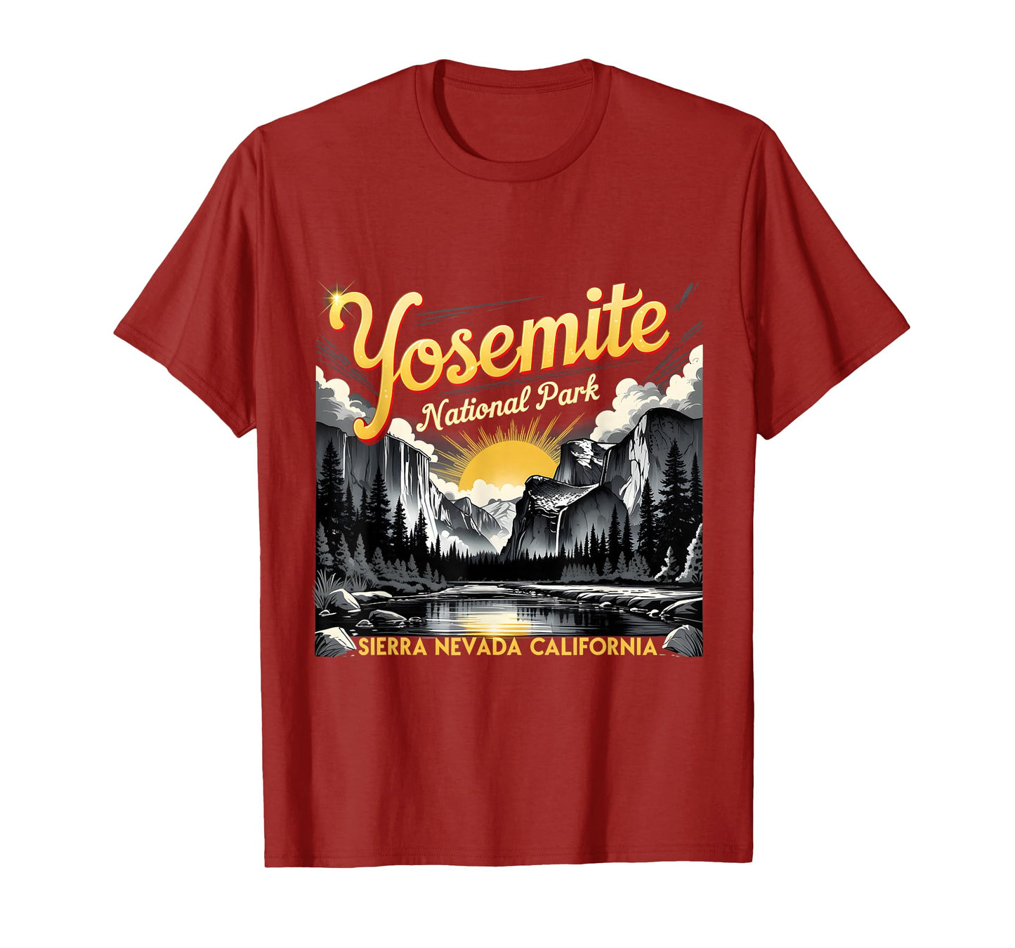 Yosemite Sierra Nevada Vintage Sunset Wilderness Art T-Shirt