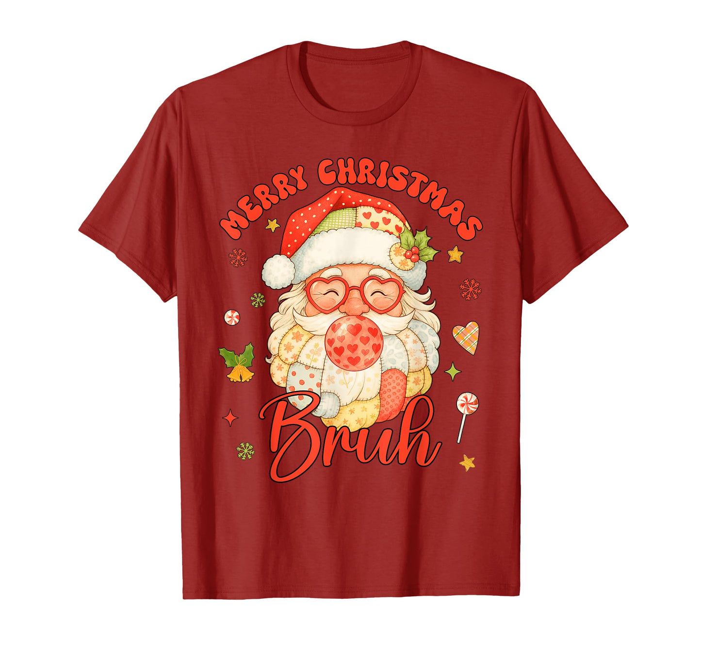 Merry Christmas Bruh Patchwork Santa Claus Retro Men Women T-Shirt