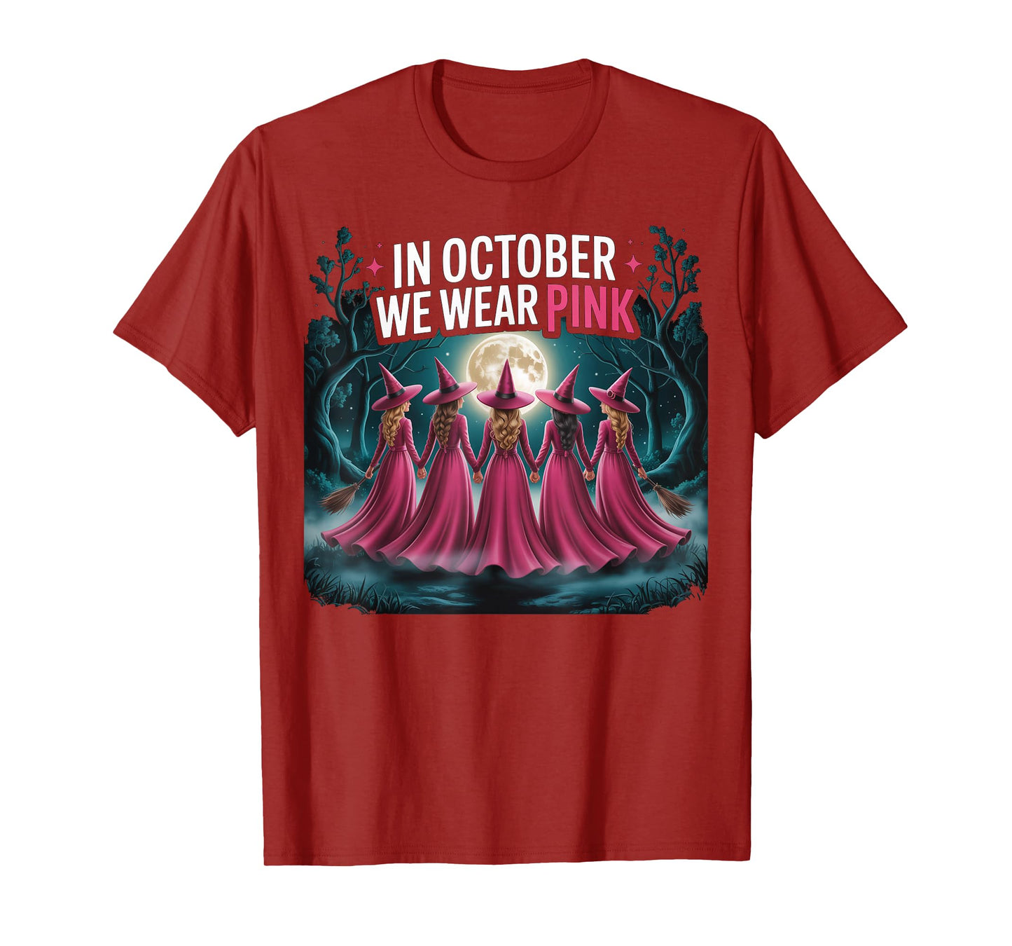 Funny Witch Breast Cancer Awareness in October We Wear Pink T-Shirt