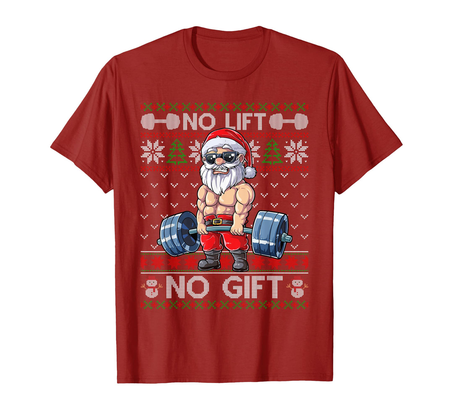 Funny Muscle Santa Lifting Christmas Ugly Christmas Sweater T-Shirt