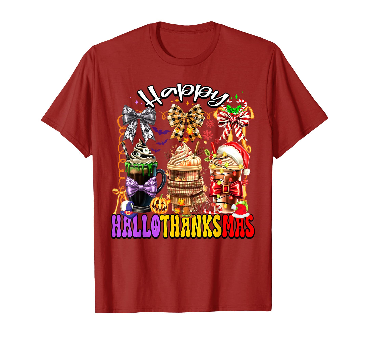 Hallothanksmas Coffee Latte Halloween Thanksgiving Christmas T-Shirt