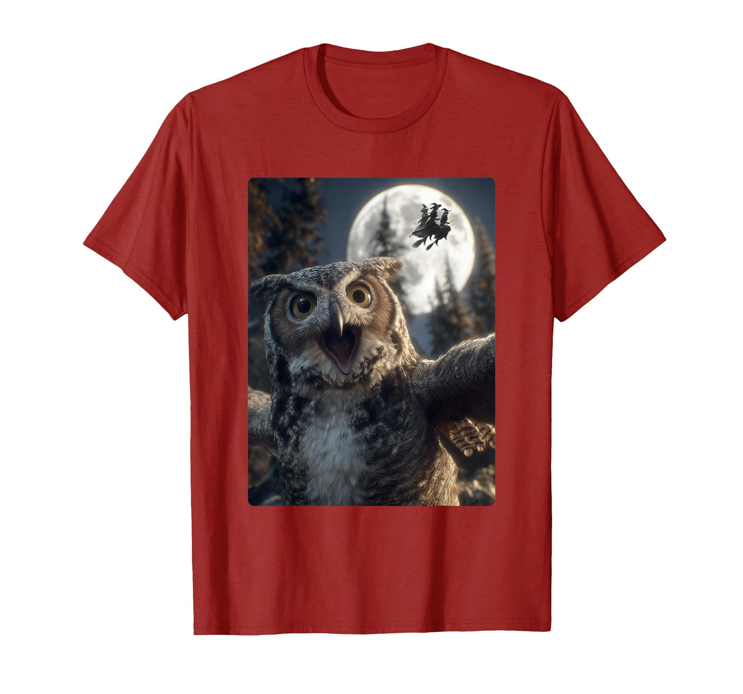 Funny Owl Selfie Full Moon Flying Witches Forest Halloween T-Shirt