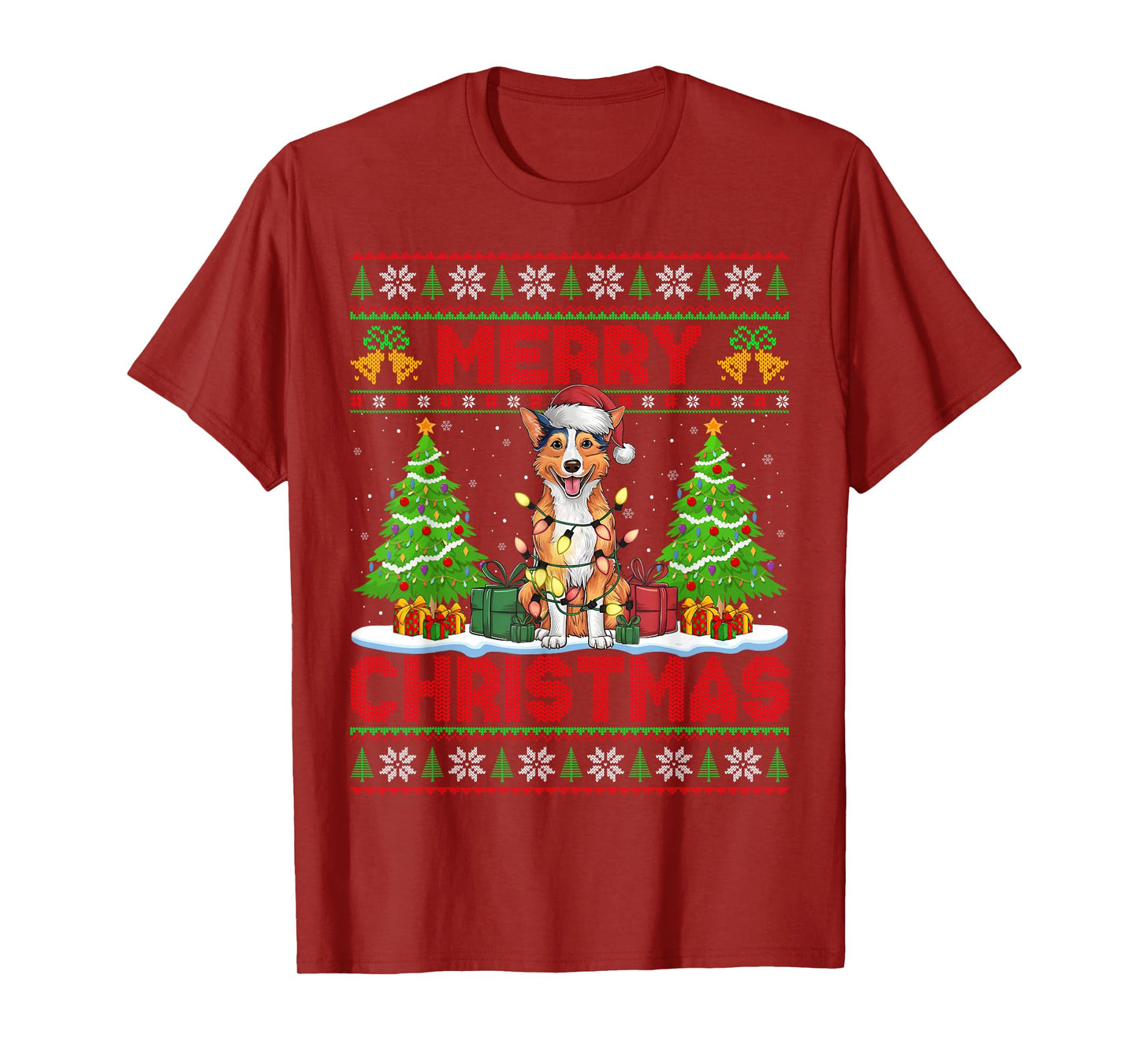 Australian Kelpie Ugly Christmas Sweater Pet Dog Lights Xmas T-Shirt