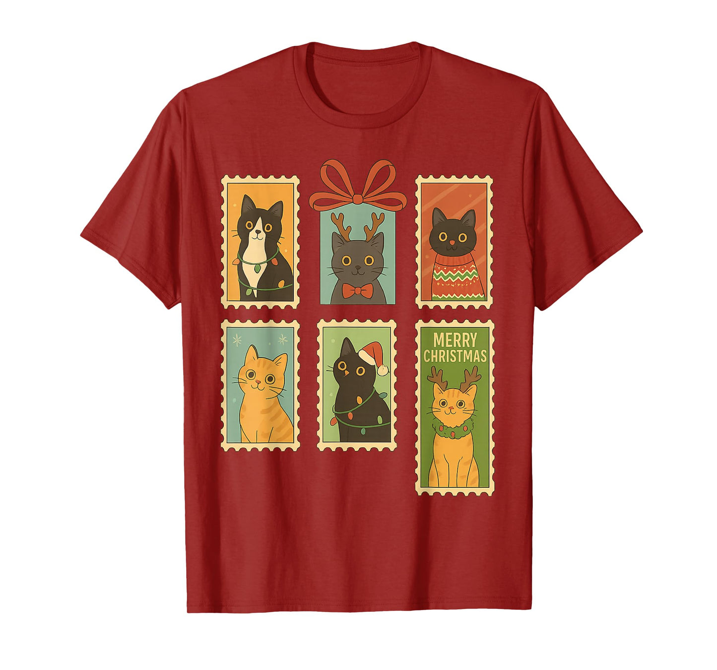 Vintage Christmas 2025 Snow Christmas Tree Funny Cats Lover T-Shirt