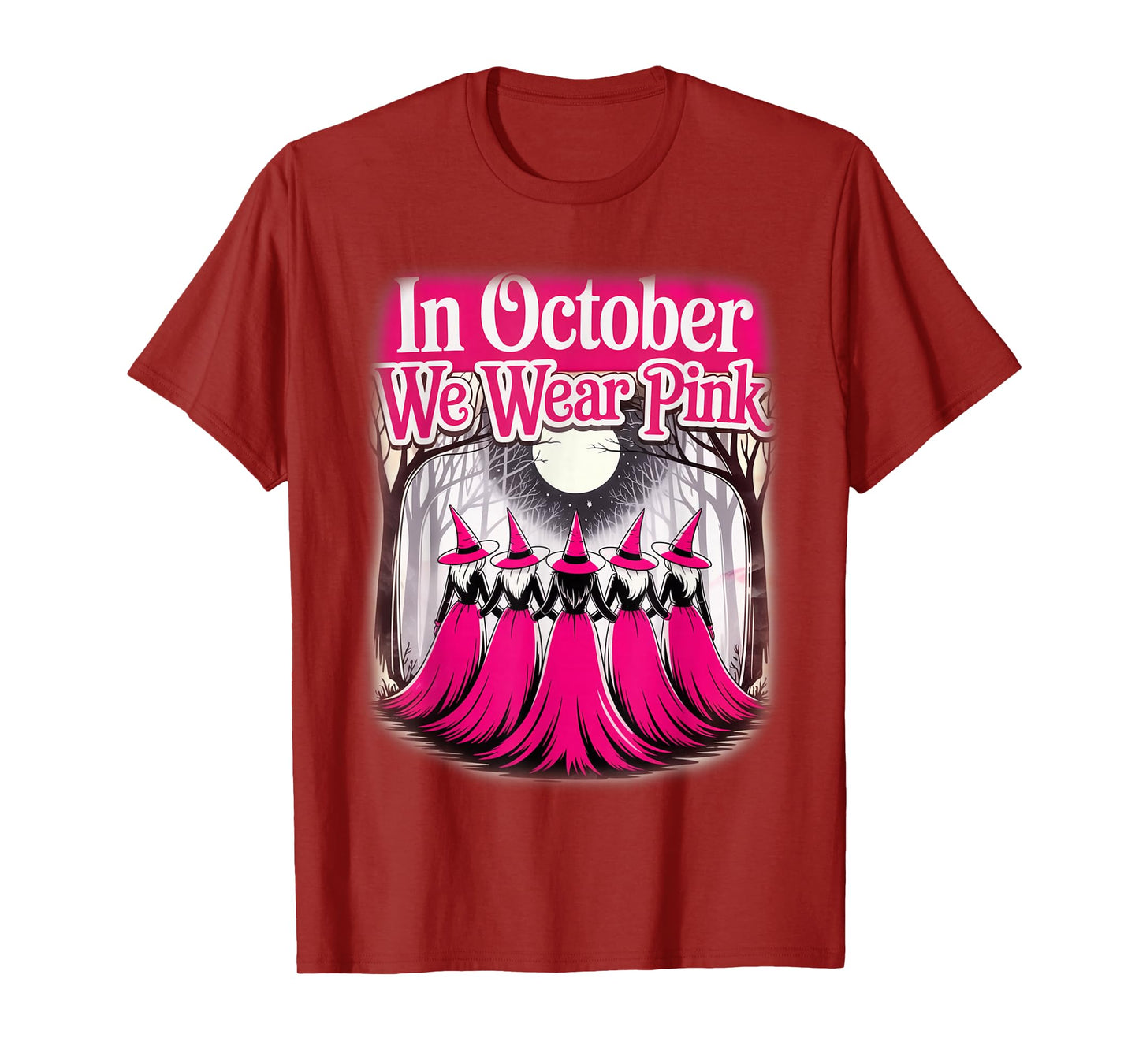 Retro in October We Wear Pink Witch Breast Cancer Awareness T-Shirt