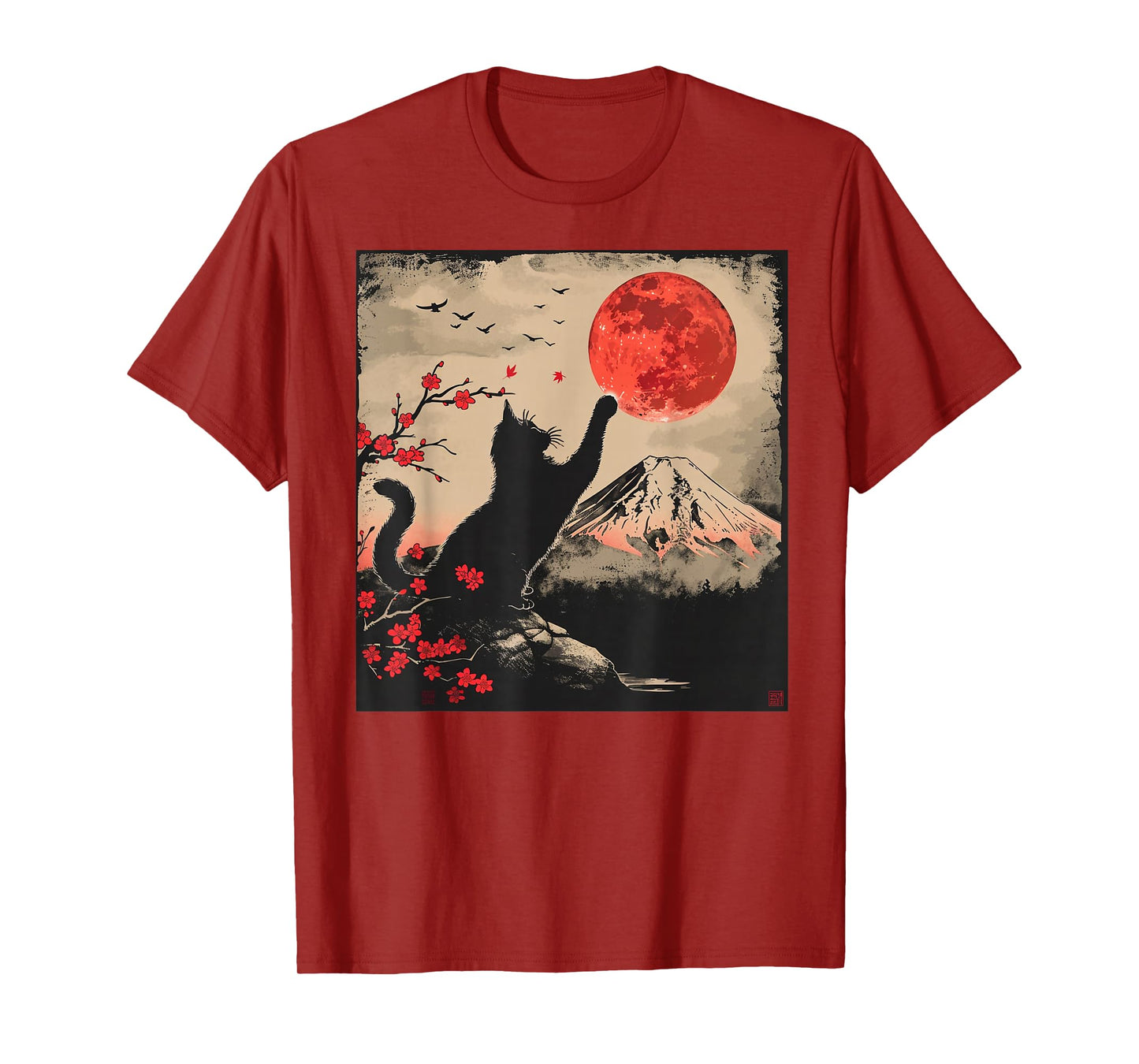 Vintage Japan Art Japanese Theme Retro Print Black Cat T-Shirt