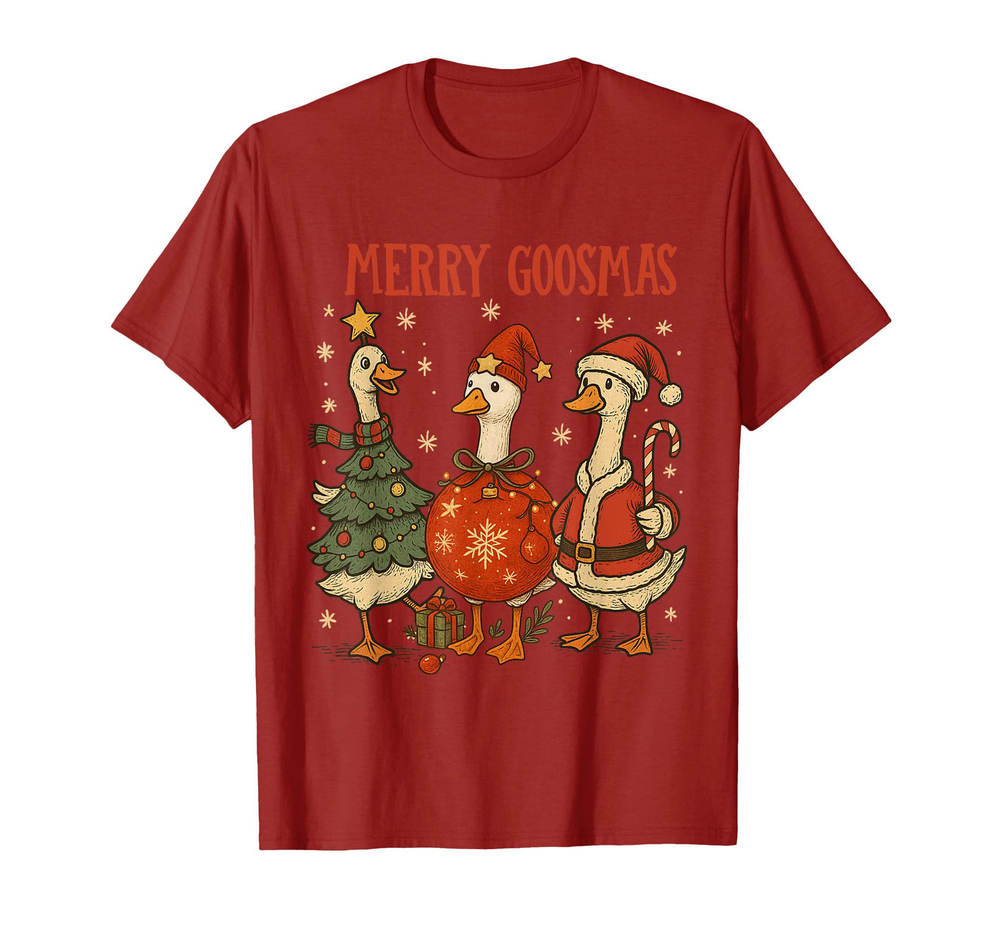 Vintage Merry Goosmas Funny Goose Santa Christmas Cute Xmas T-Shirt