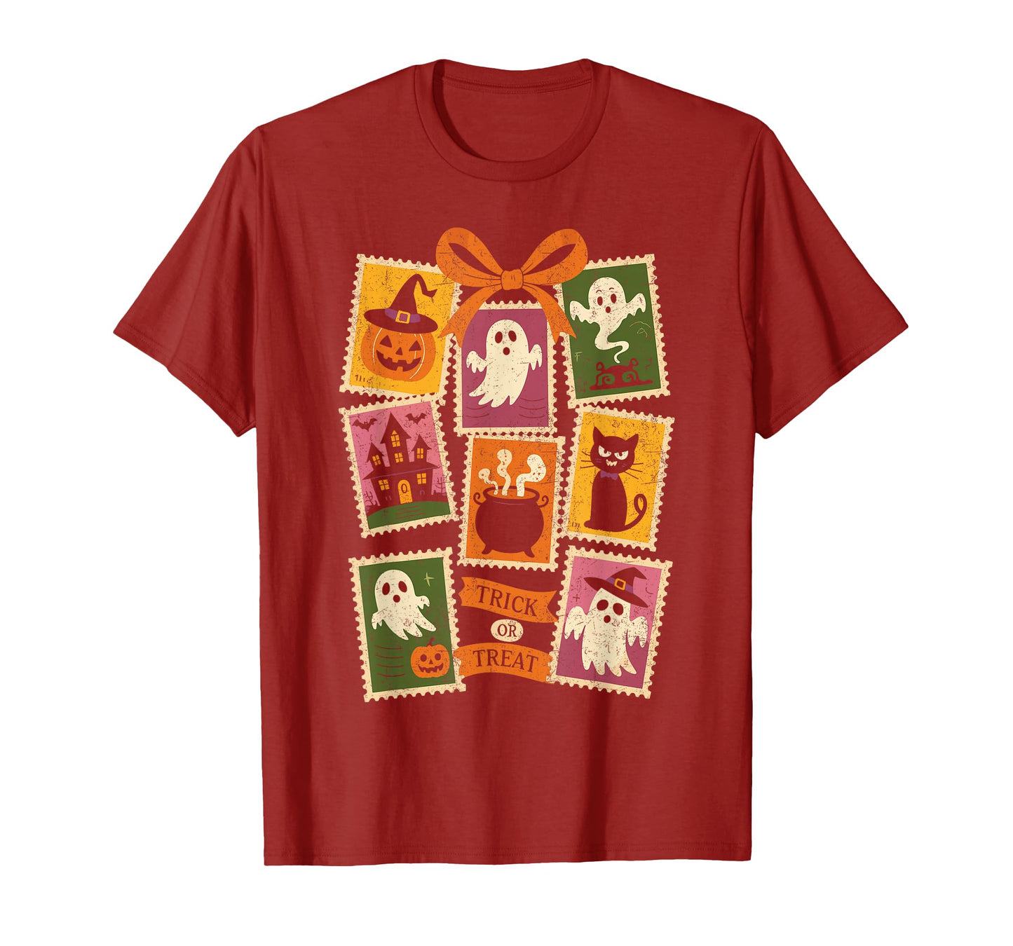 Halloween Stamps Spooky Pumpkin Ghost Cat Witch Skeleton T-Shirt