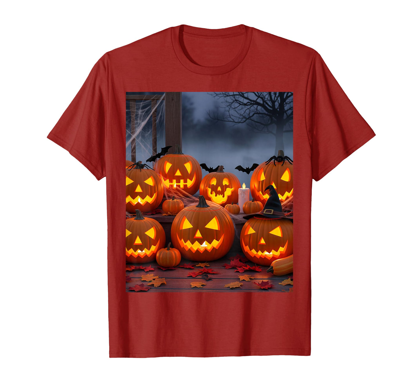 Carved Halloween Pumpkins on Porch T-Shirt