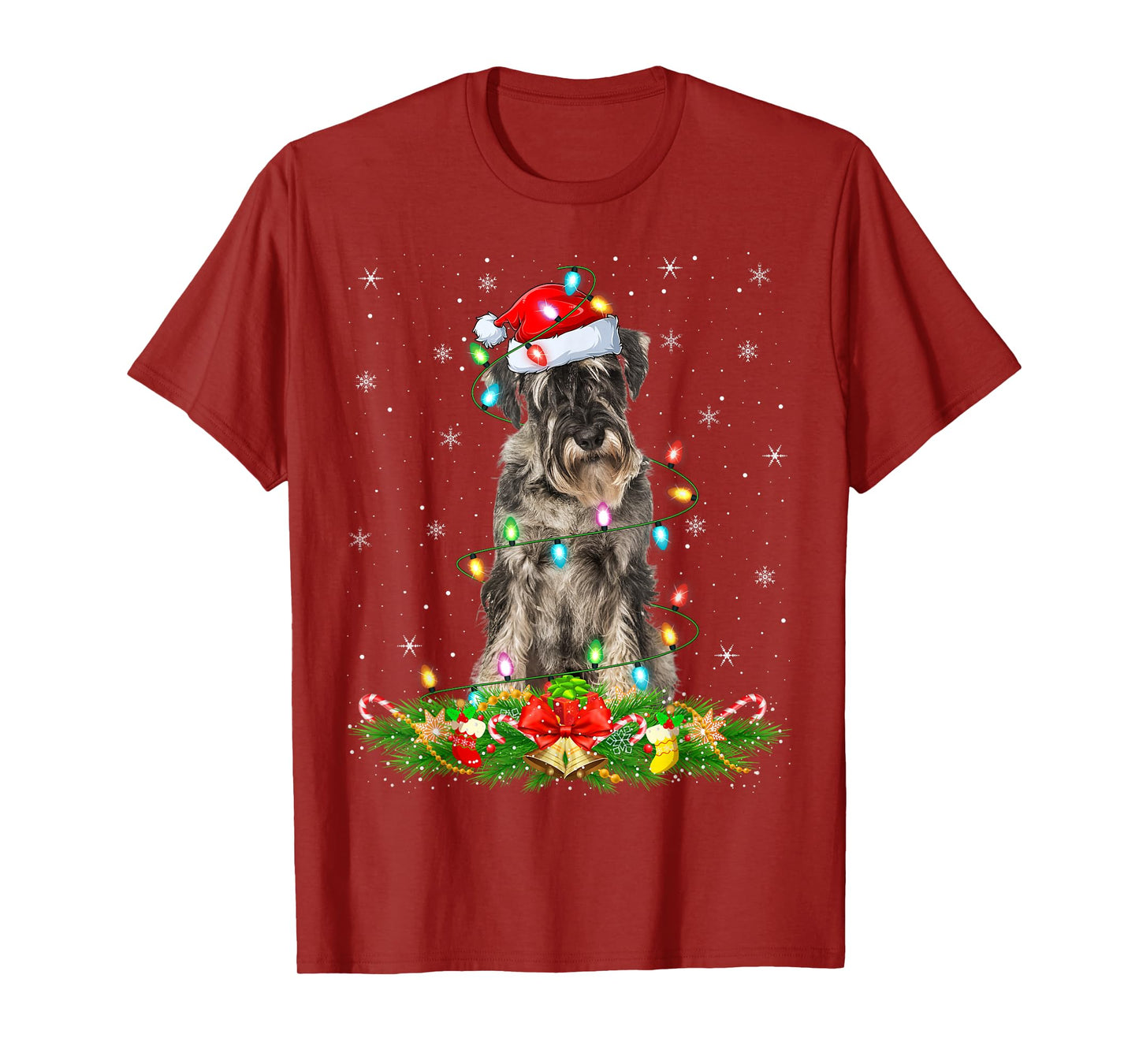 Schnauzer Dog Christmas Lights Funny Santa Hat Xmas T-Shirt