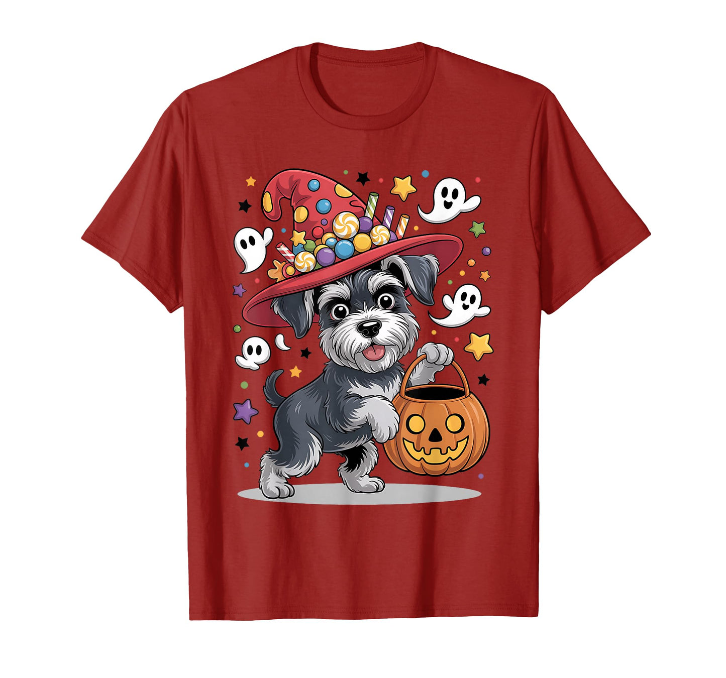 Miniature Schnauzer Dog Pumpkin Ghost Candy Witch Halloween T-Shirt
