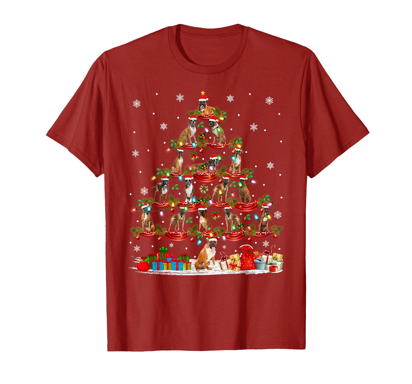 Boxer Dog Christmas Tree Lights Holiday Xmas Pajamas T-Shirt