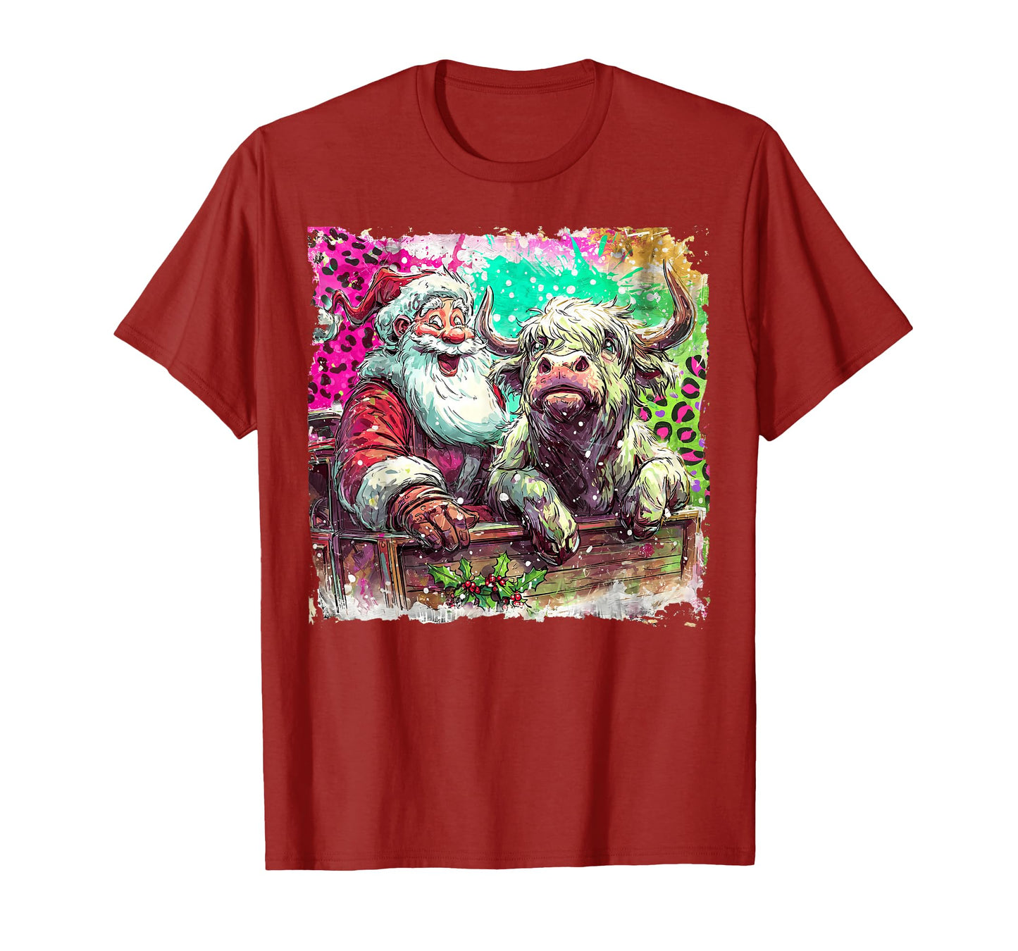 Mooey Christmas Santa Highland Cow Santa Xmas Santa Claus T-Shirt